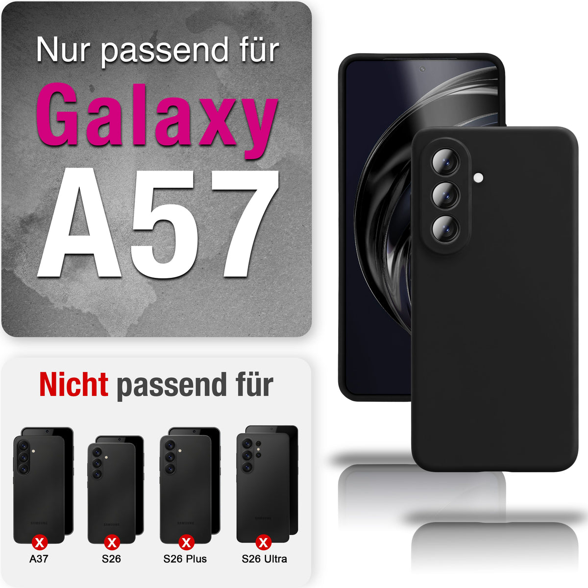 NALIA Silikonhülle für Samsung Galaxy A57 – Kameraschutz & Innenfutter – PHOENIX (Soft-Touch Case) – Marke aus Berlin Graphit Schwarz NALIA Protective Hülle