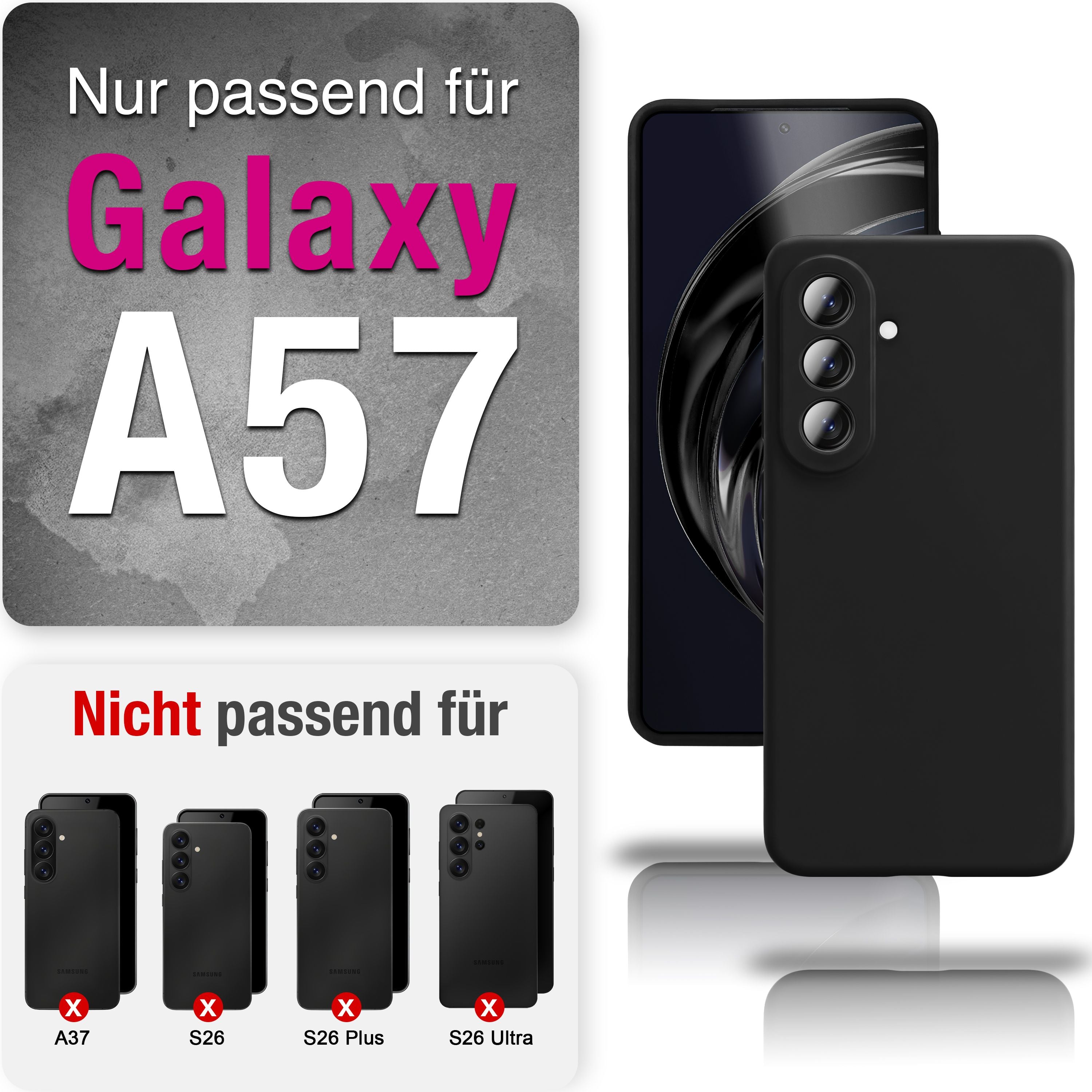 NALIA Silikonhülle Samsung Galaxy A57 Case samtig griffig Kameraschutz stoßfest Graphit Schwarz NALIA Protective Hülle