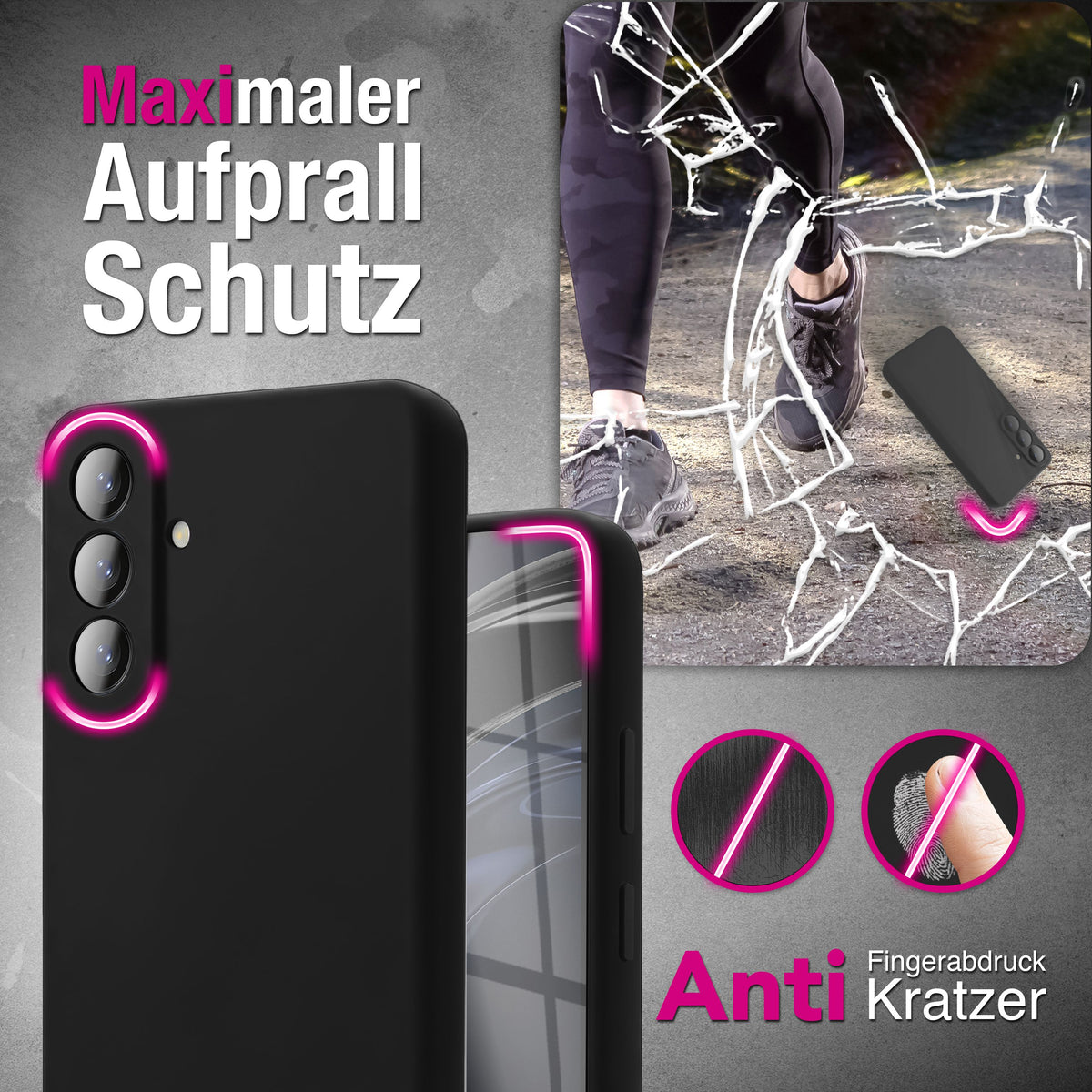 NALIA Silikonhülle für Samsung Galaxy A57 – Kameraschutz & Innenfutter – PHOENIX (Soft-Touch Case) – Marke aus Berlin Graphit Schwarz NALIA Protective Hülle