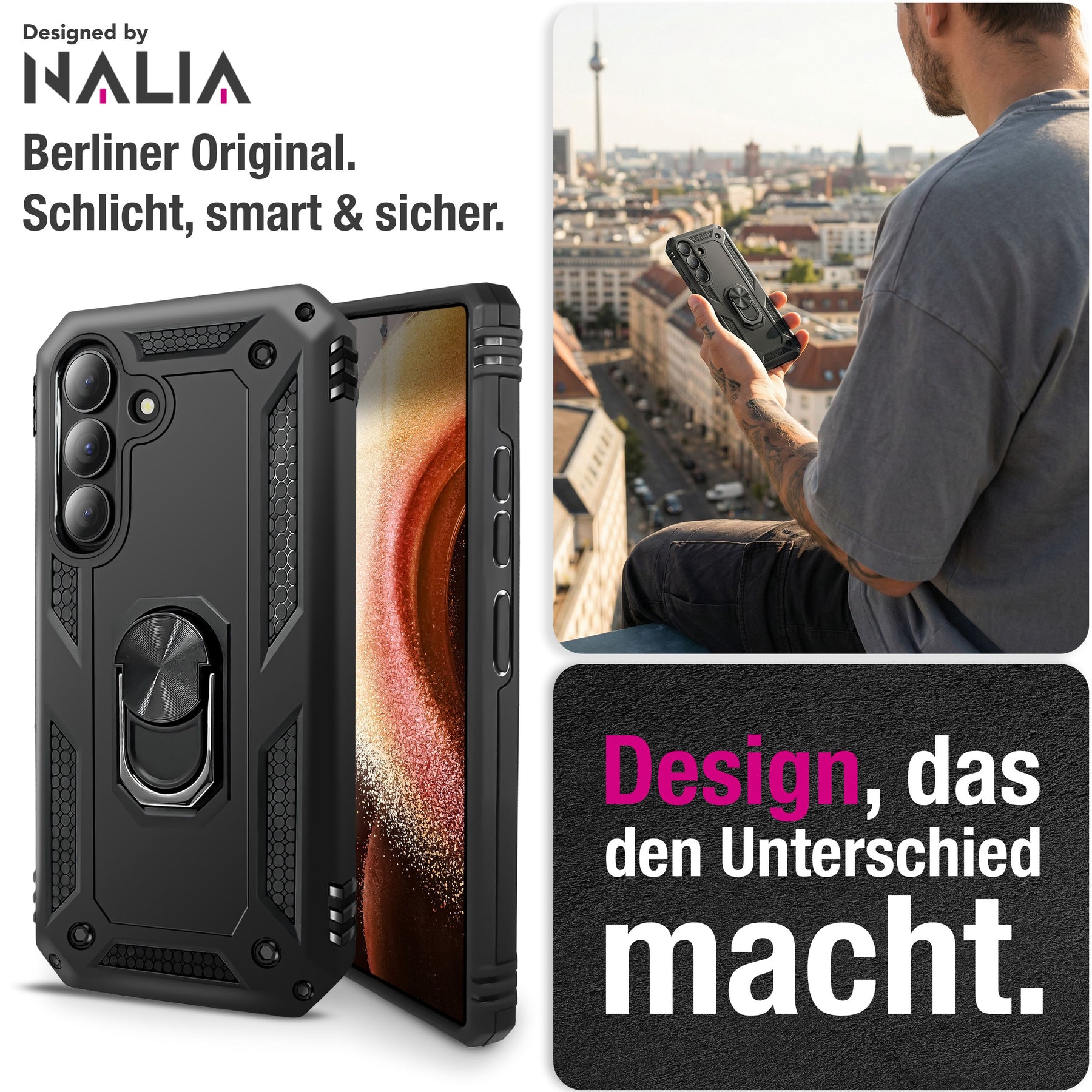 NALIA Panzerhülle für Samsung Galaxy S26 Plus – Ring-Ständer 360° & Magnet-Halterung Kompatibel – RINGDEFEND (Stoßfestes Outdoor Case) – Marke aus Berlin