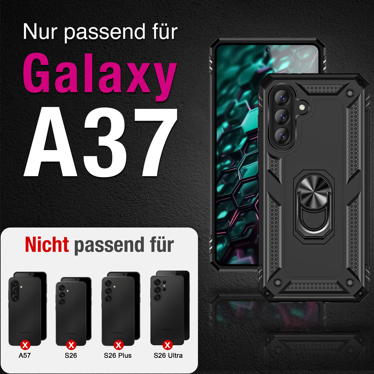 NALIA Panzerhülle für Samsung Galaxy A37 – Ring-Ständer 360° & Magnet-Halterung Kompatibel – RINGDEFEND (Stoßfestes Outdoor Case) – Marke aus Berlin