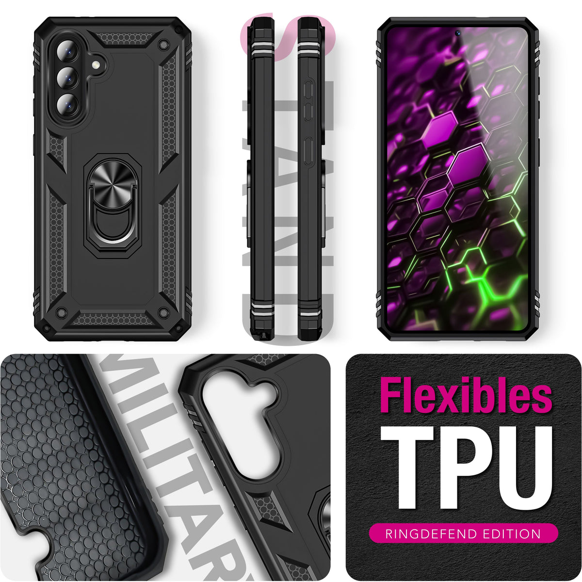 NALIA Panzerhülle für Samsung Galaxy A57 – Ring-Ständer 360° & Magnet-Halterung Kompatibel – RINGDEFEND (Stoßfestes Outdoor Case) – Marke aus Berlin