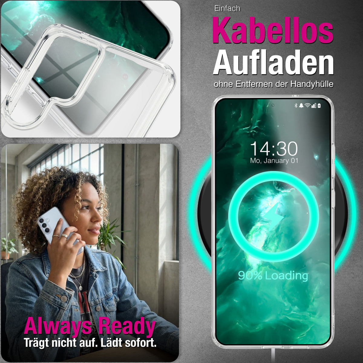 NALIA Transparente Hülle für Samsung Galaxy S26 Plus – Anti-Gelb & Stoßfest – GLAZE (Rückseite in Glas-Optik) – Marke aus Berlin