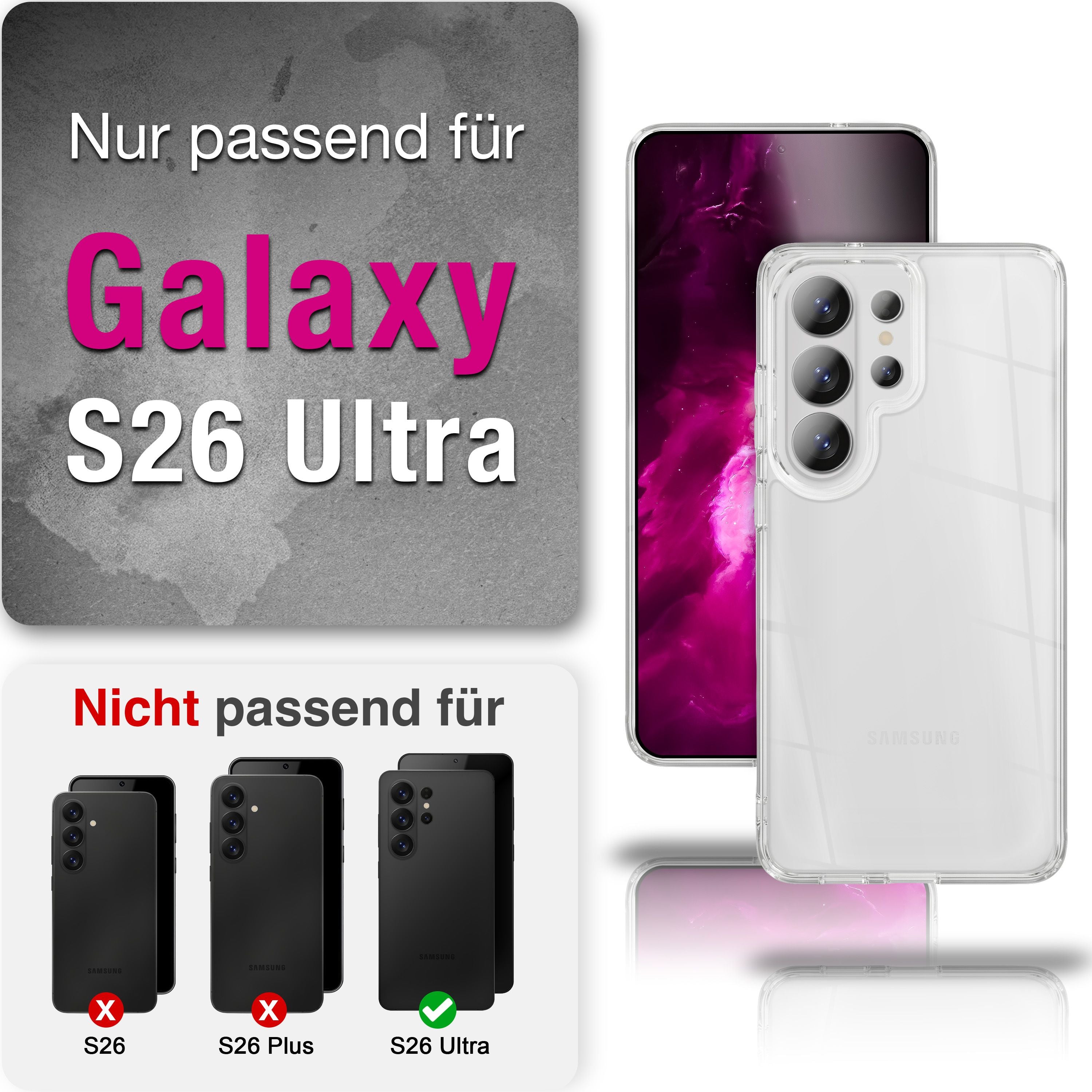 NALIA Transparente Hülle für Samsung Galaxy S26 Ultra – Anti-Gelb & Stoßfest – GLAZE (Rückseite in Glas-Optik) – Marke aus Berlin
