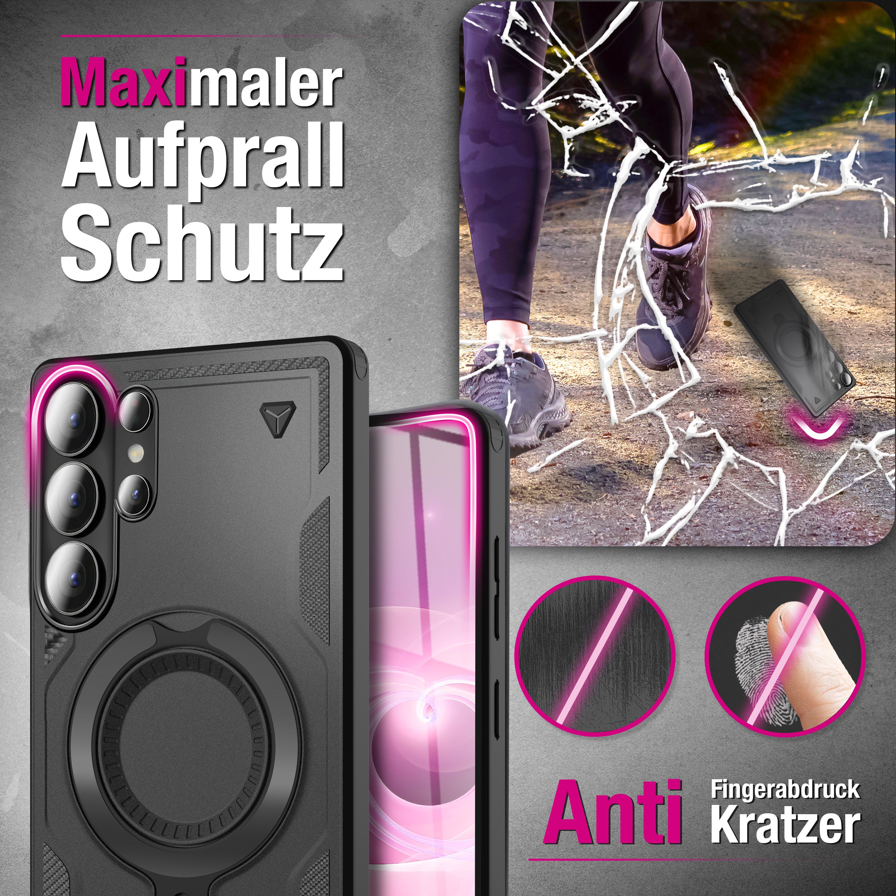 NALIA Magnetische Panzerhülle für Samsung Galaxy S26 Ultra – Ring-Halterung 360° & MagSafe kompatibel – STORMGUARD (Outdoor Case) – Marke aus Berlin