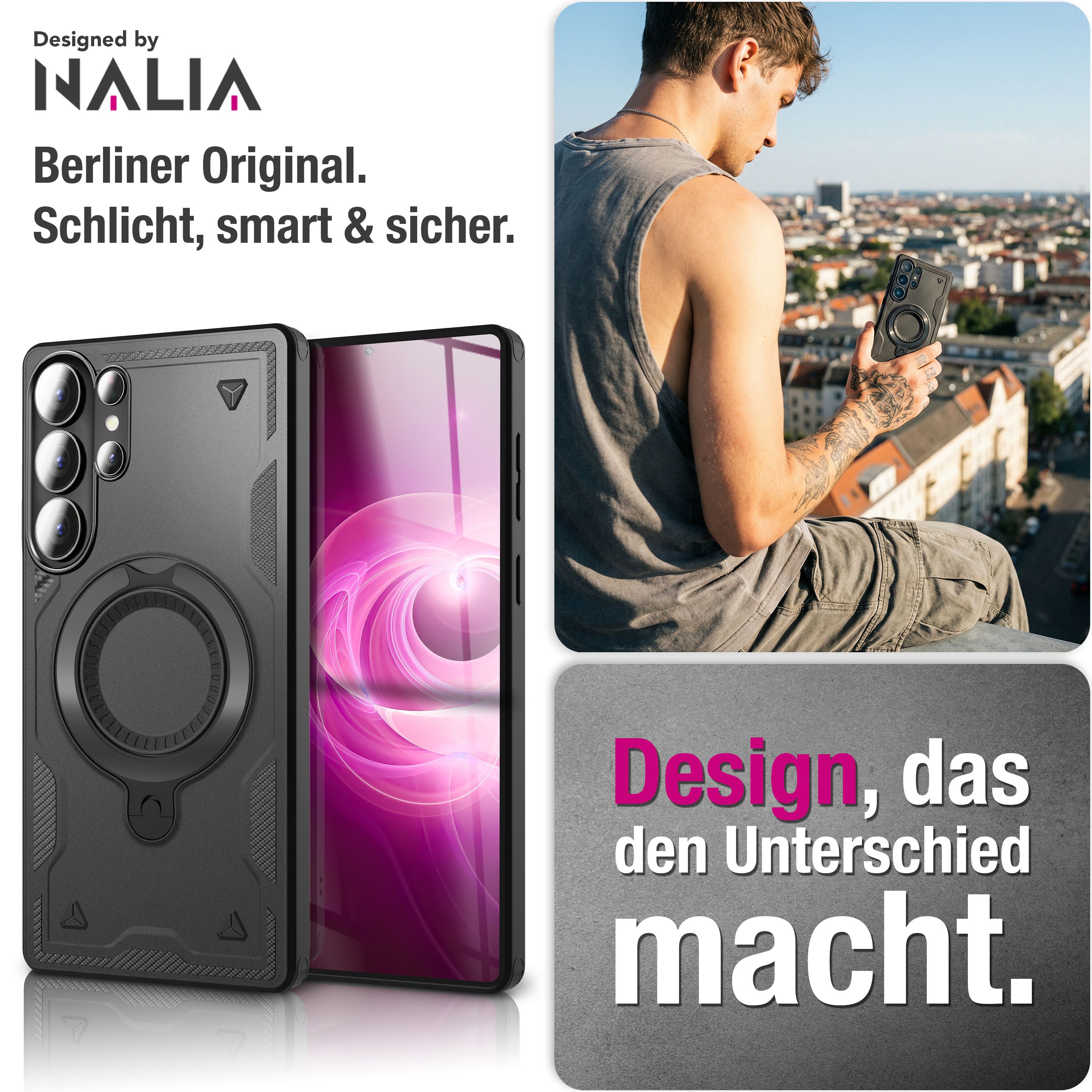 NALIA Magnetische Panzerhülle für Samsung Galaxy S26 Ultra – Ring-Halterung 360° & MagSafe kompatibel – STORMGUARD (Outdoor Case) – Marke aus Berlin