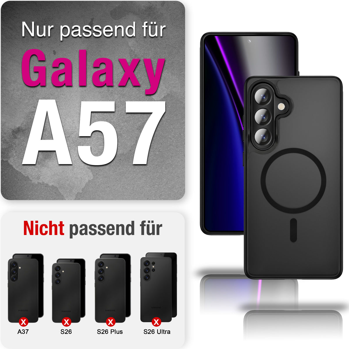 NALIA Mattes Magnet-Case für Samsung Galaxy A57 – MagSafe kompatibel, Vergilbungsfrei & Perfekter Zubehör-Halt – SLATE (Stoßfeste Handyhülle) – Marke aus Berlin