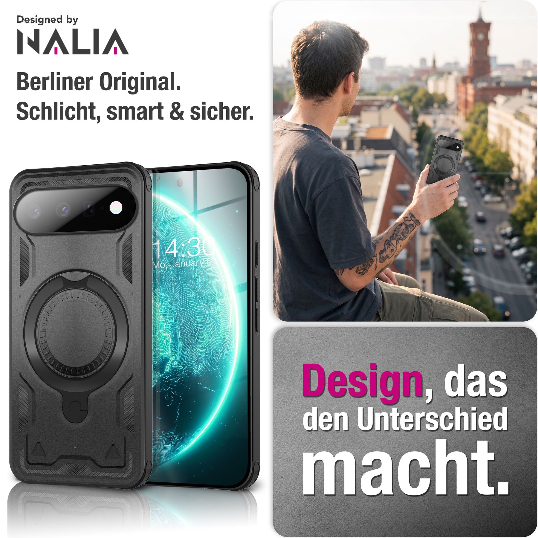 NALIA Magnetische Panzerhülle für Google Pixel 11 / 11 Pro – Ring-Halterung 360° & MagSafe kompatibel – STORMGUARD (Outdoor Case) – Marke aus Berlin