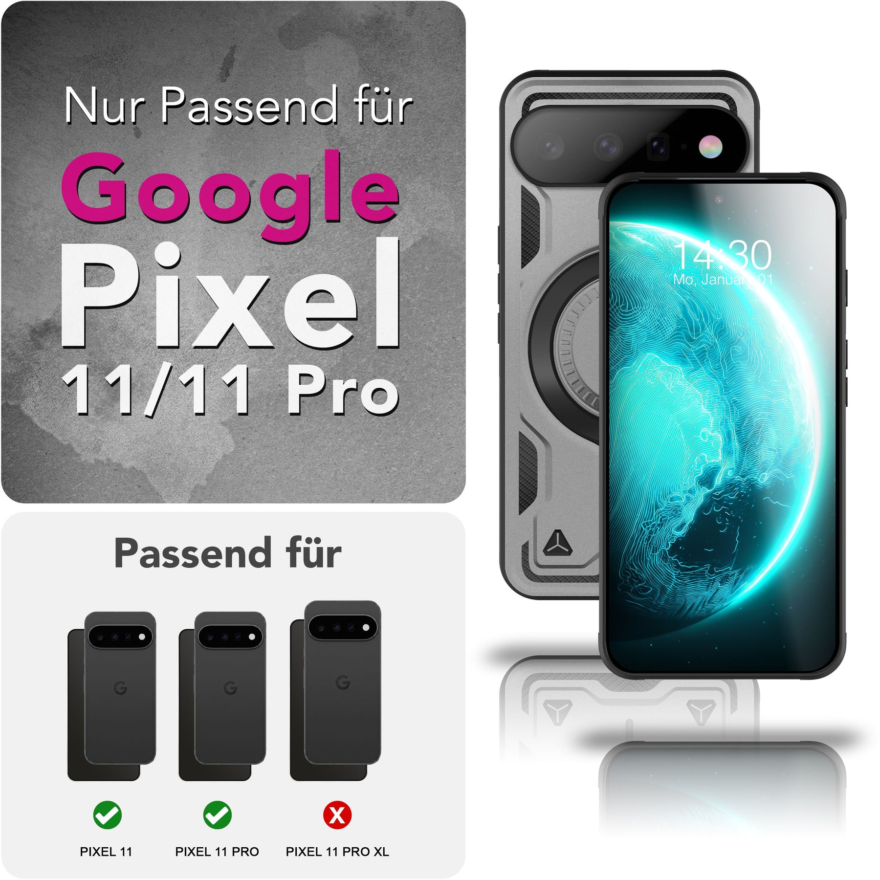 NALIA Magnetische Panzerhülle für Google Pixel 11 / 11 Pro – Ring-Halterung 360° & MagSafe kompatibel – STORMGUARD (Outdoor Case) – Marke aus Berlin