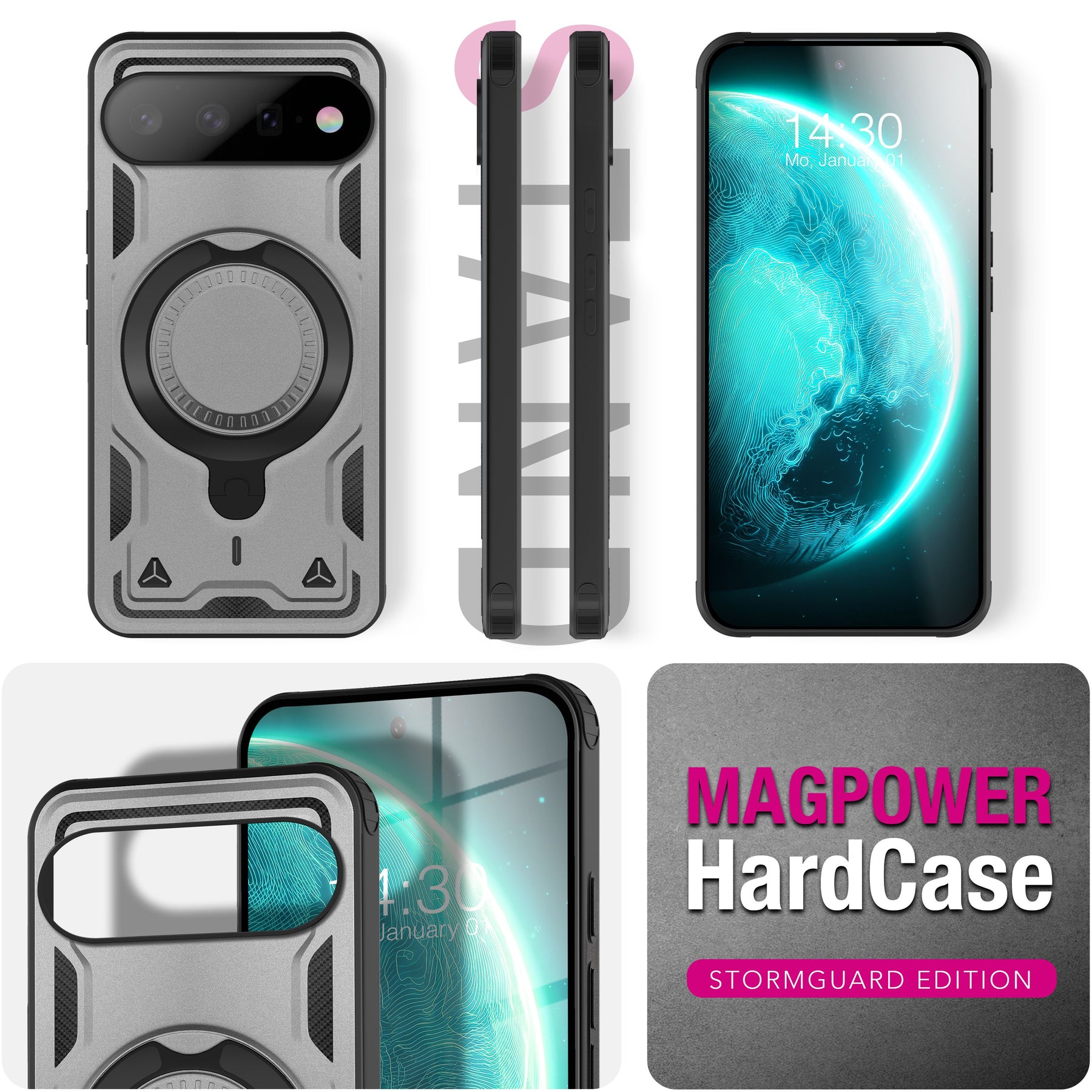 NALIA Magnetische Panzerhülle für Google Pixel 11 / 11 Pro – Ring-Halterung 360° & MagSafe kompatibel – STORMGUARD (Outdoor Case) – Marke aus Berlin