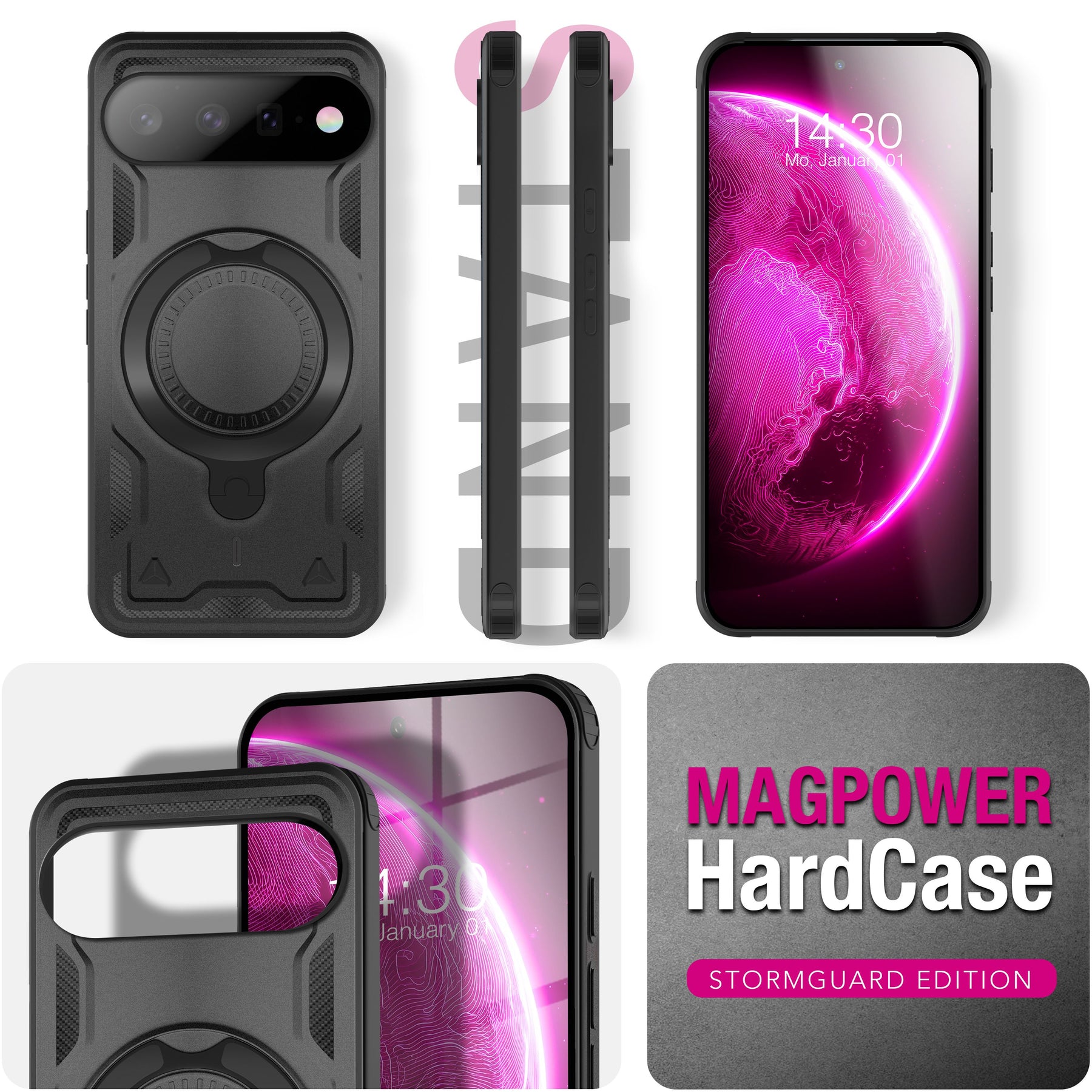 NALIA Magnetische Panzerhülle für Google Pixel 11 Pro XL – Ring-Halterung 360° & MagSafe kompatibel – STORMGUARD (Outdoor Case) – Marke aus Berlin