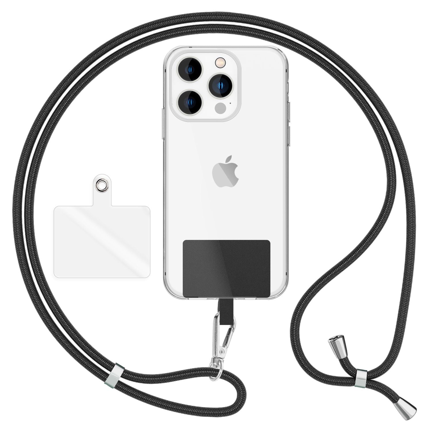 NALIA Universal-Kette mit Pad, Band für Handy-Hülle zum Umhängen, Karabinerhaken aus Metall (silber), Schlüsselband Umhängeband 160 CM, Crossbody Lanyard