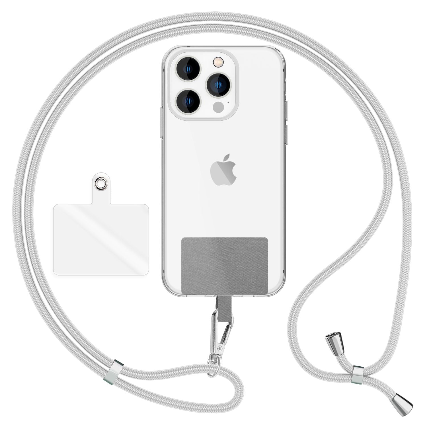 NALIA Universal-Kette mit Pad, Band für Handy-Hülle zum Umhängen, Karabinerhaken aus Metall (silber), Schlüsselband Umhängeband 160 CM, Crossbody Lanyard Hellgrau NALIA Universal Handykette