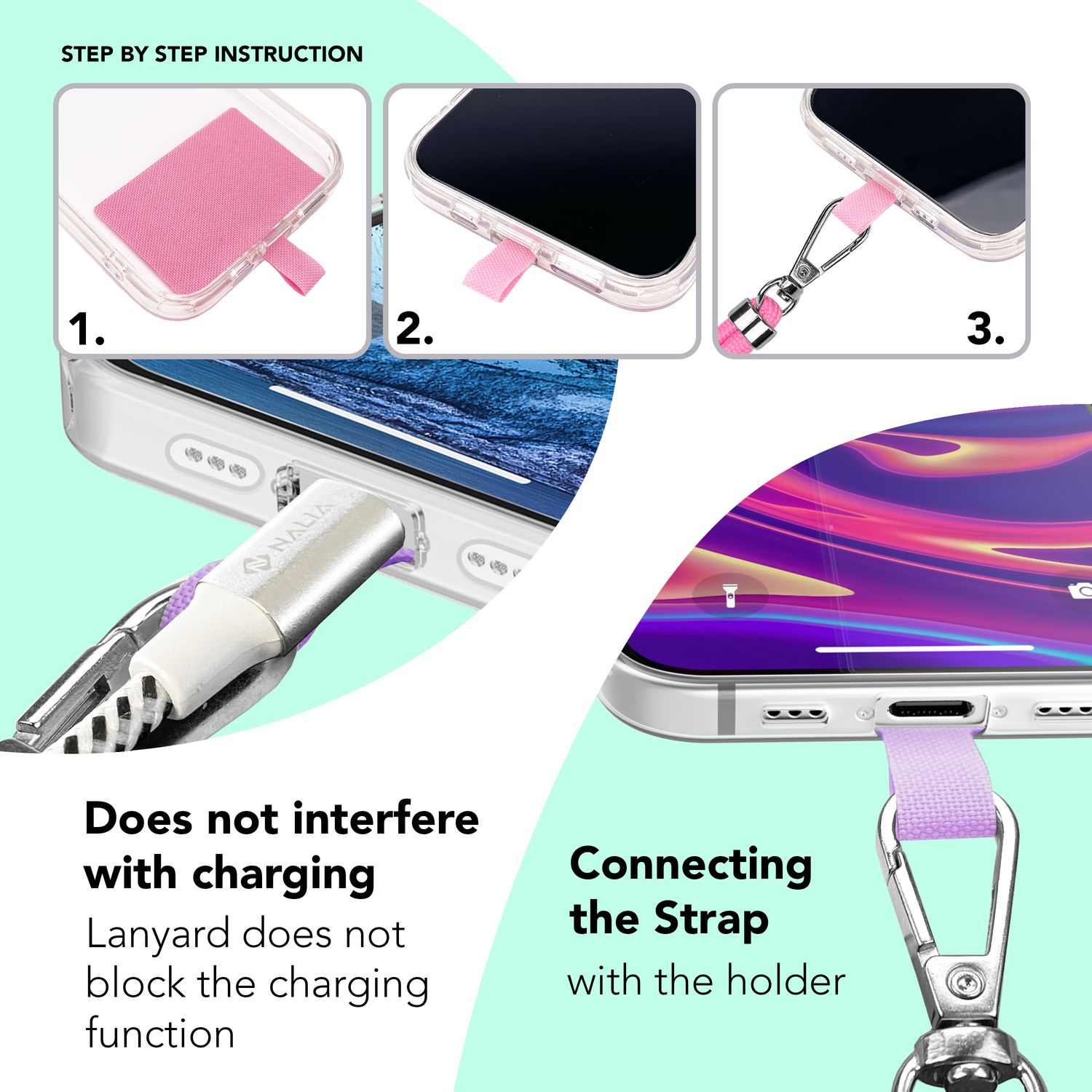 Universal Handykette zum Umhängen mit Pad & Karabiner-Haken für Smartphone Hülle