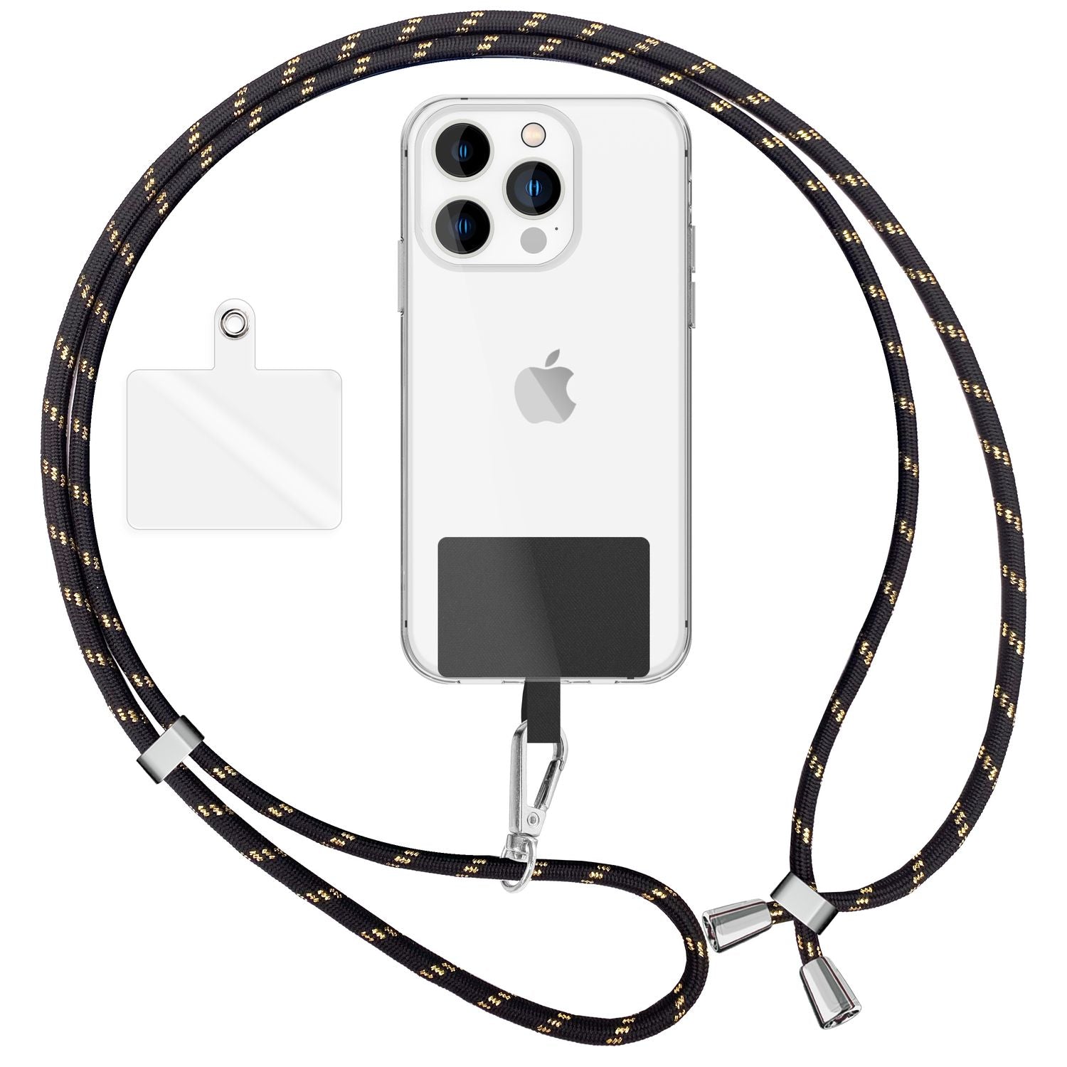 Universal Handykette zum Umhängen mit Pad & Karabiner-Haken für Smartphone Hülle