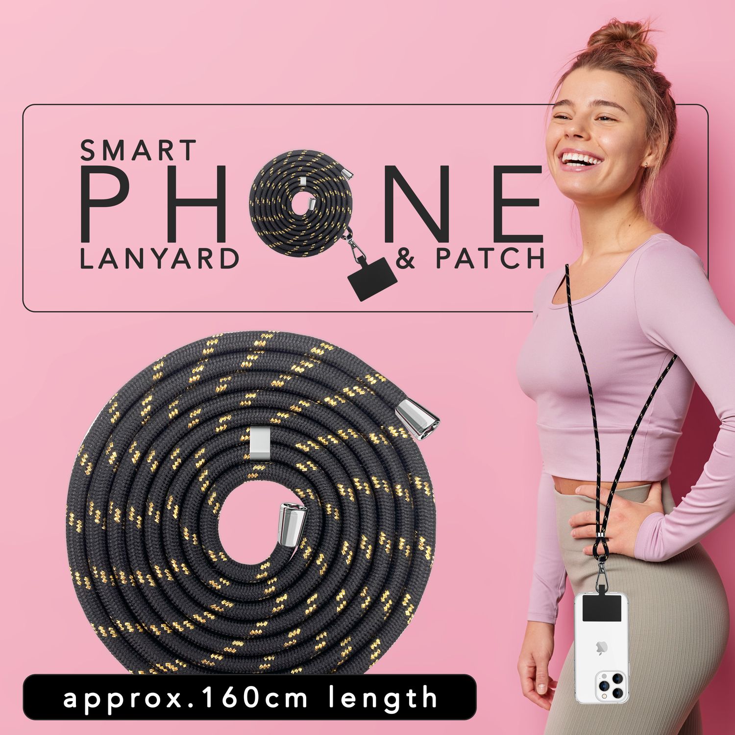 Universal Handykette zum Umhängen mit Pad & Karabiner-Haken für Smartphone Hülle