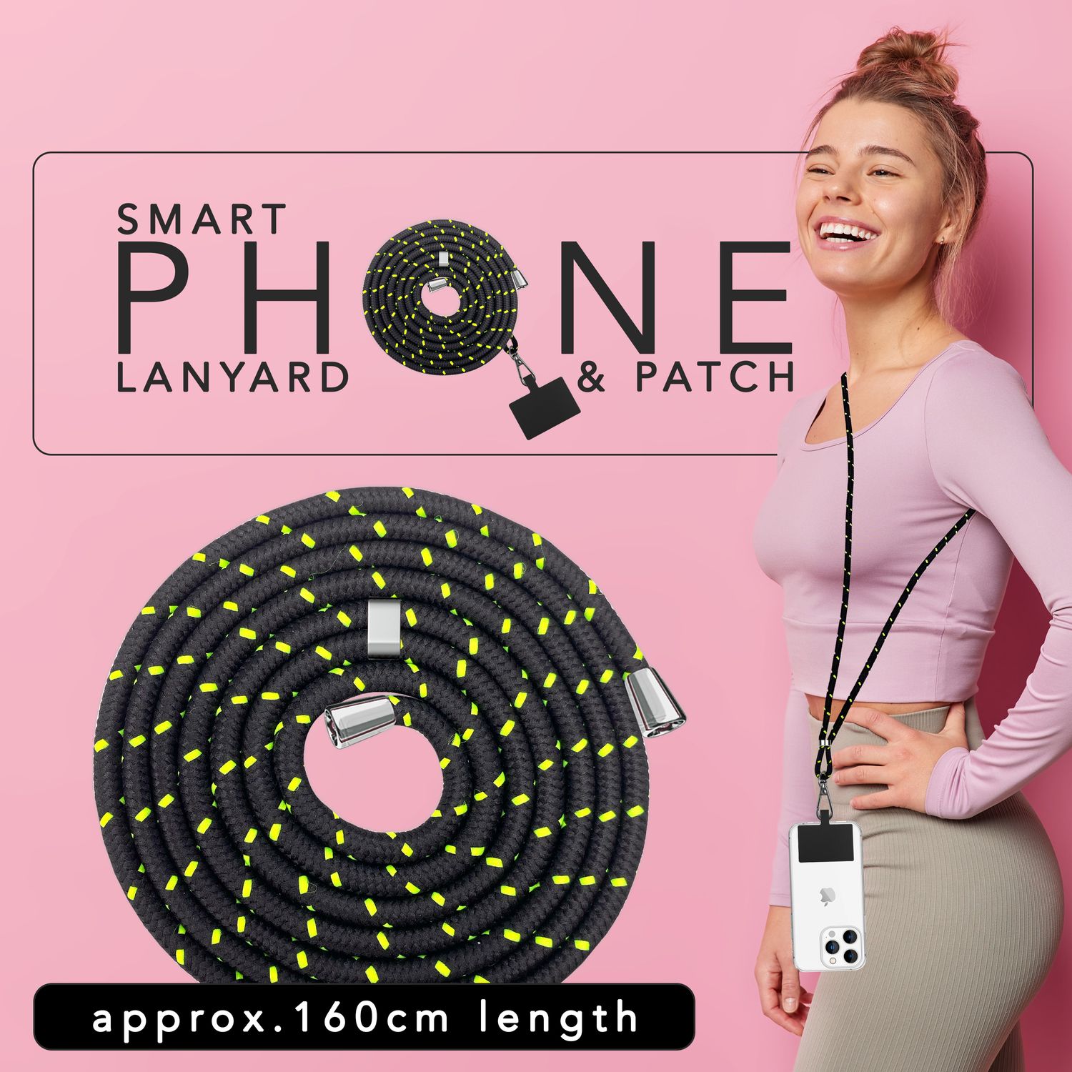 Universal Handykette zum Umhängen mit Pad & Karabiner-Haken für Smartphone Hülle