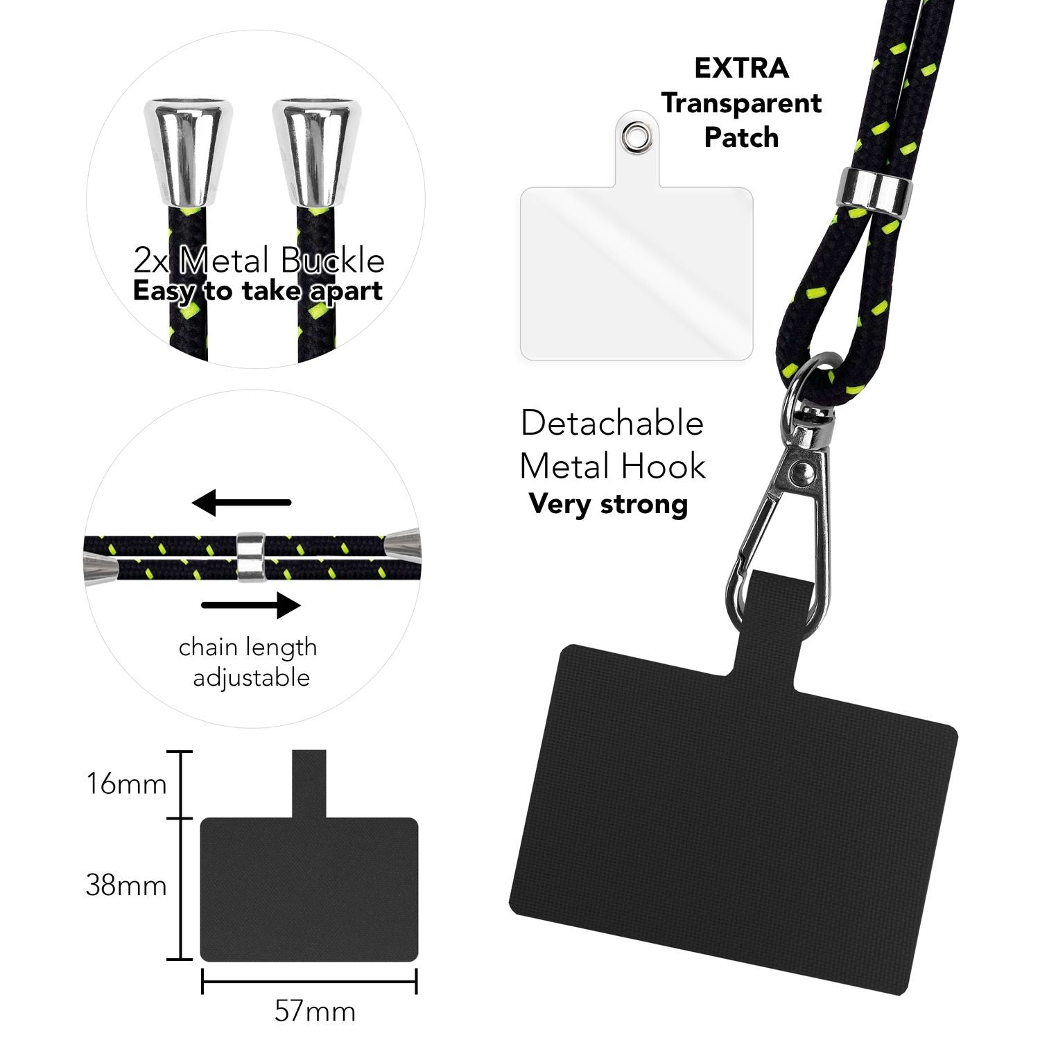 Universal Handykette zum Umhängen mit Pad & Karabiner-Haken für Smartphone Hülle