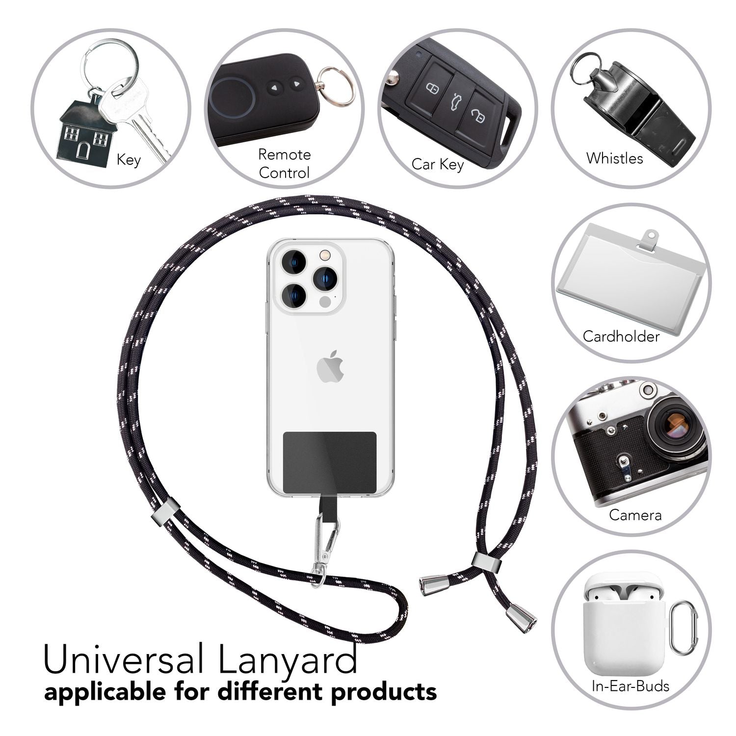 Universal Handykette zum Umhängen mit Pad & Karabiner-Haken für Smartphone Hülle