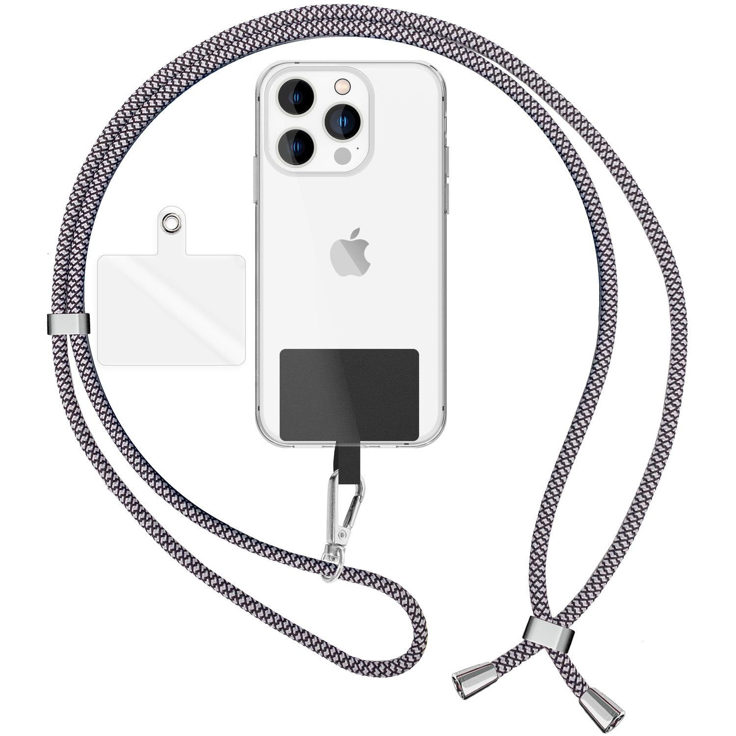 Universal Handykette zum Umhängen mit Pad & Karabiner-Haken für Smartphone Hülle