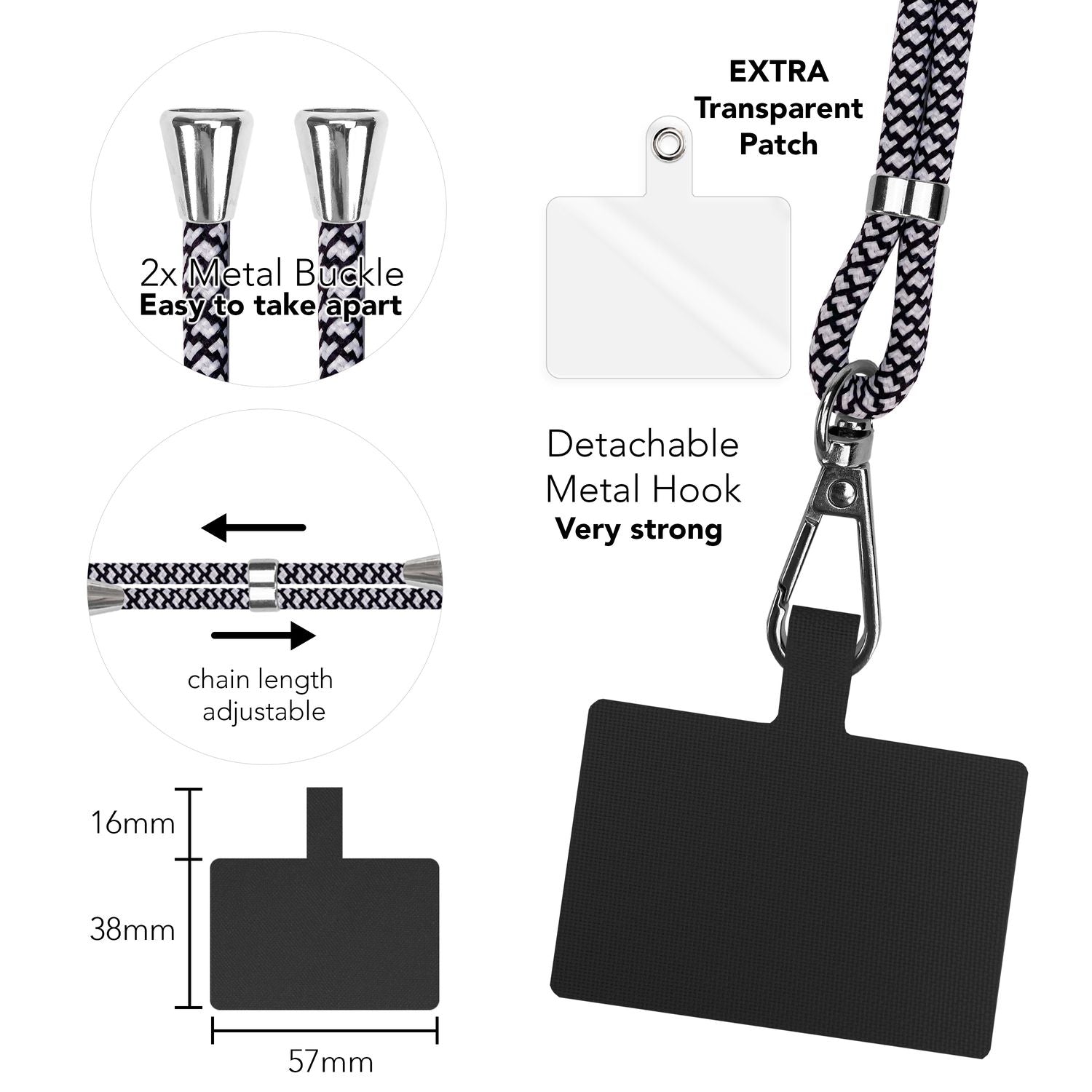 Universal Handykette zum Umhängen mit Pad & Karabiner-Haken für Smartphone Hülle