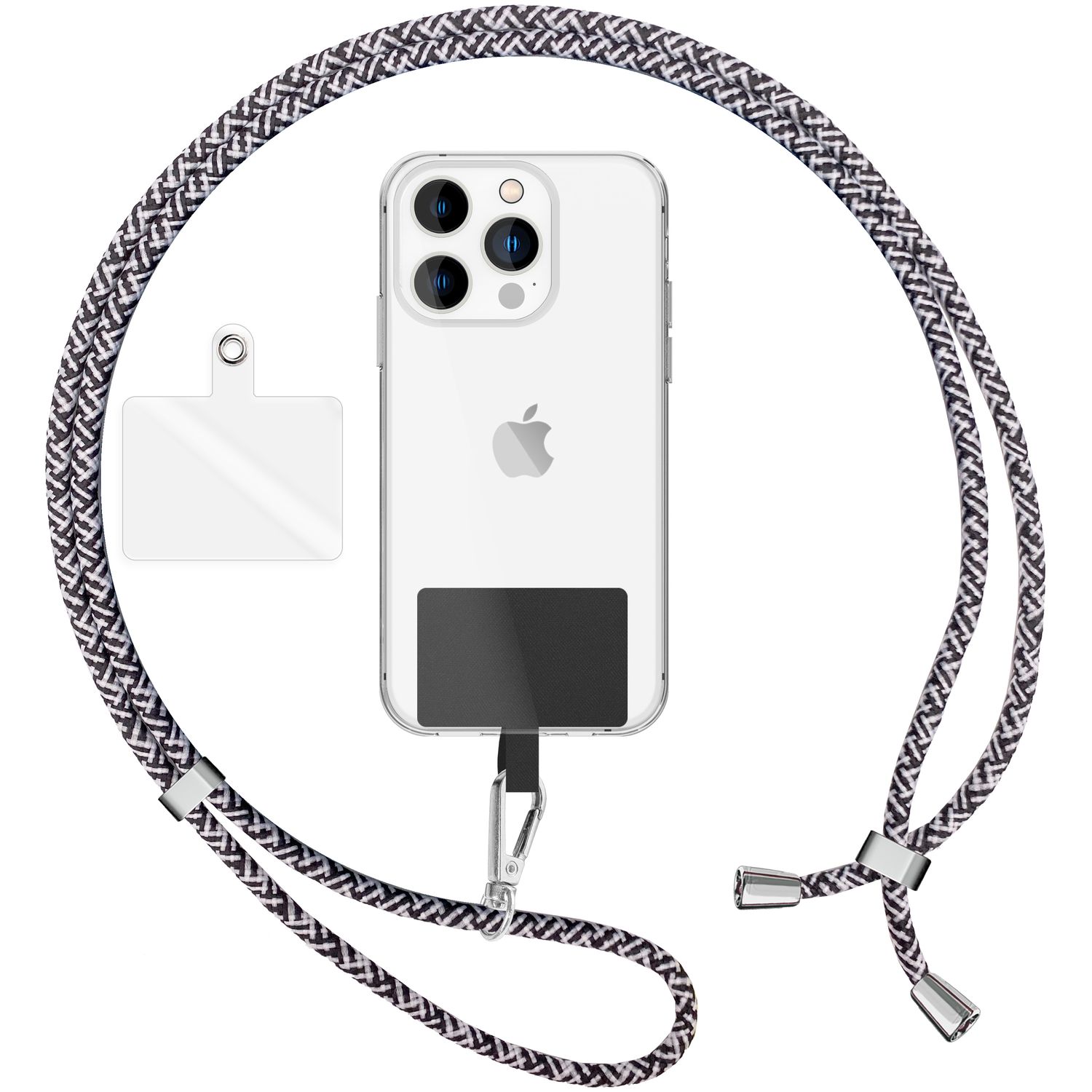 Universal Handykette zum Umhängen mit Pad & Karabiner-Haken für Smartphone Hülle