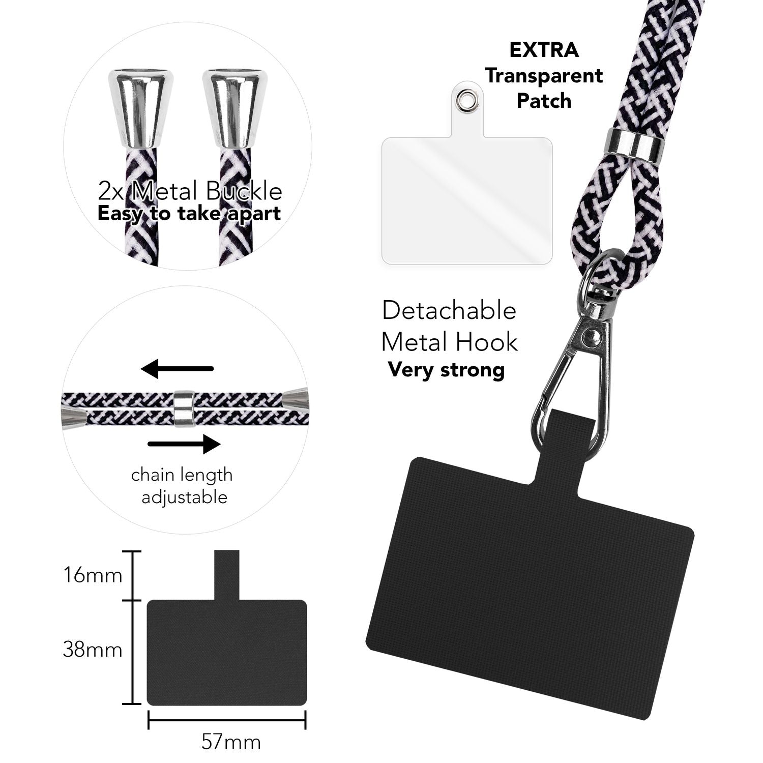 Universal Handykette zum Umhängen mit Pad & Karabiner-Haken für Smartphone Hülle
