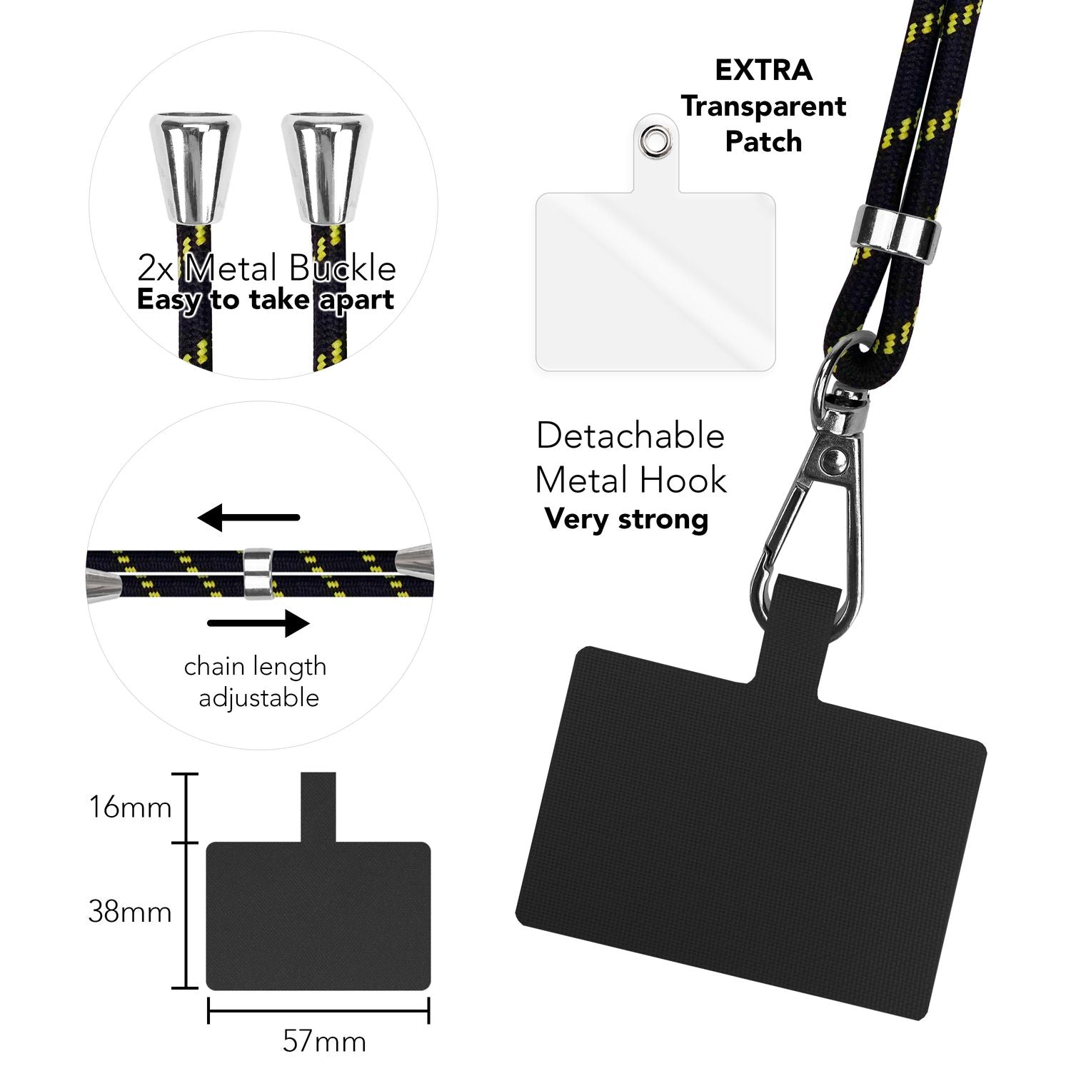Universal Handykette zum Umhängen mit Pad & Karabiner-Haken für Smartphone Hülle