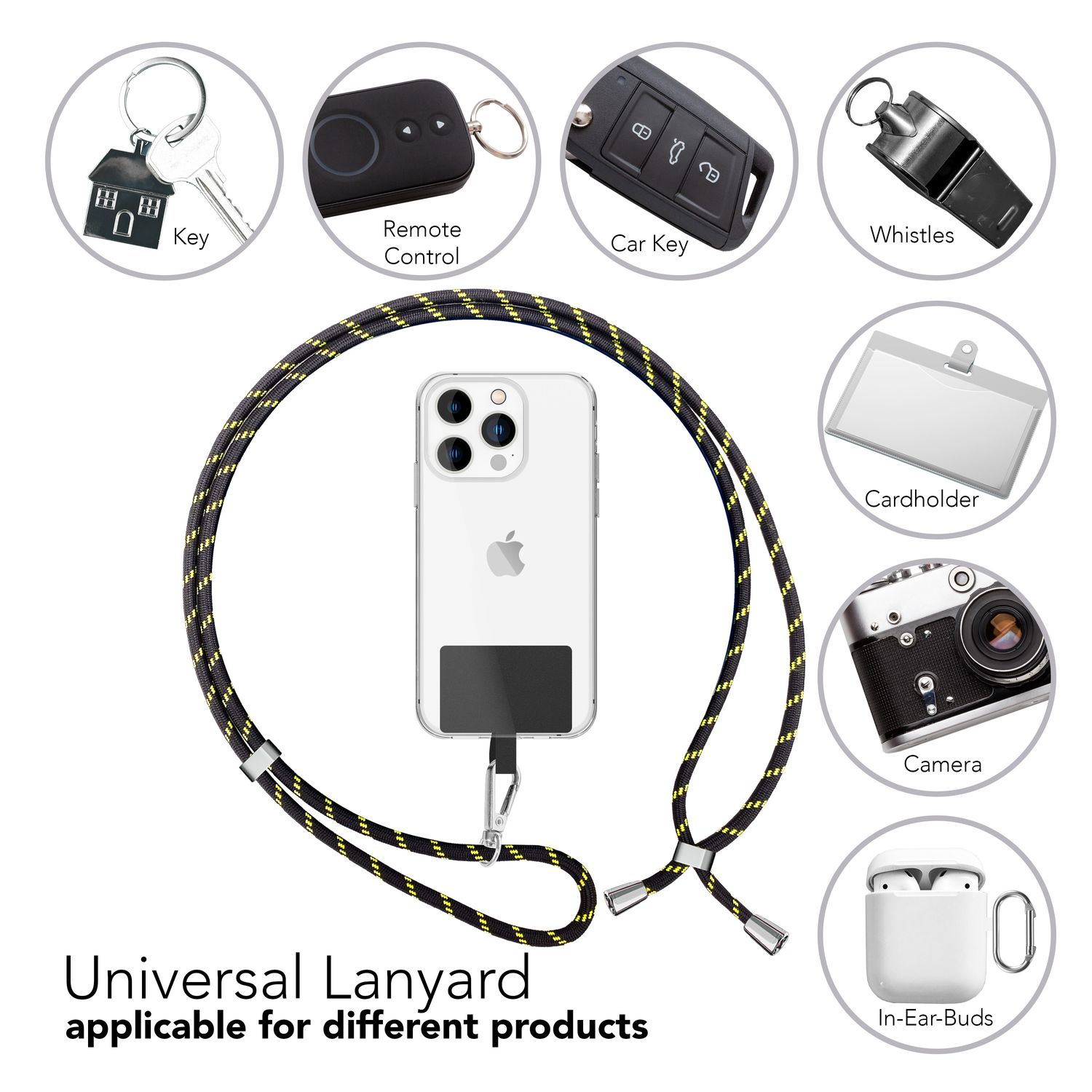 Universal Handykette zum Umhängen mit Pad & Karabiner-Haken für Smartphone Hülle