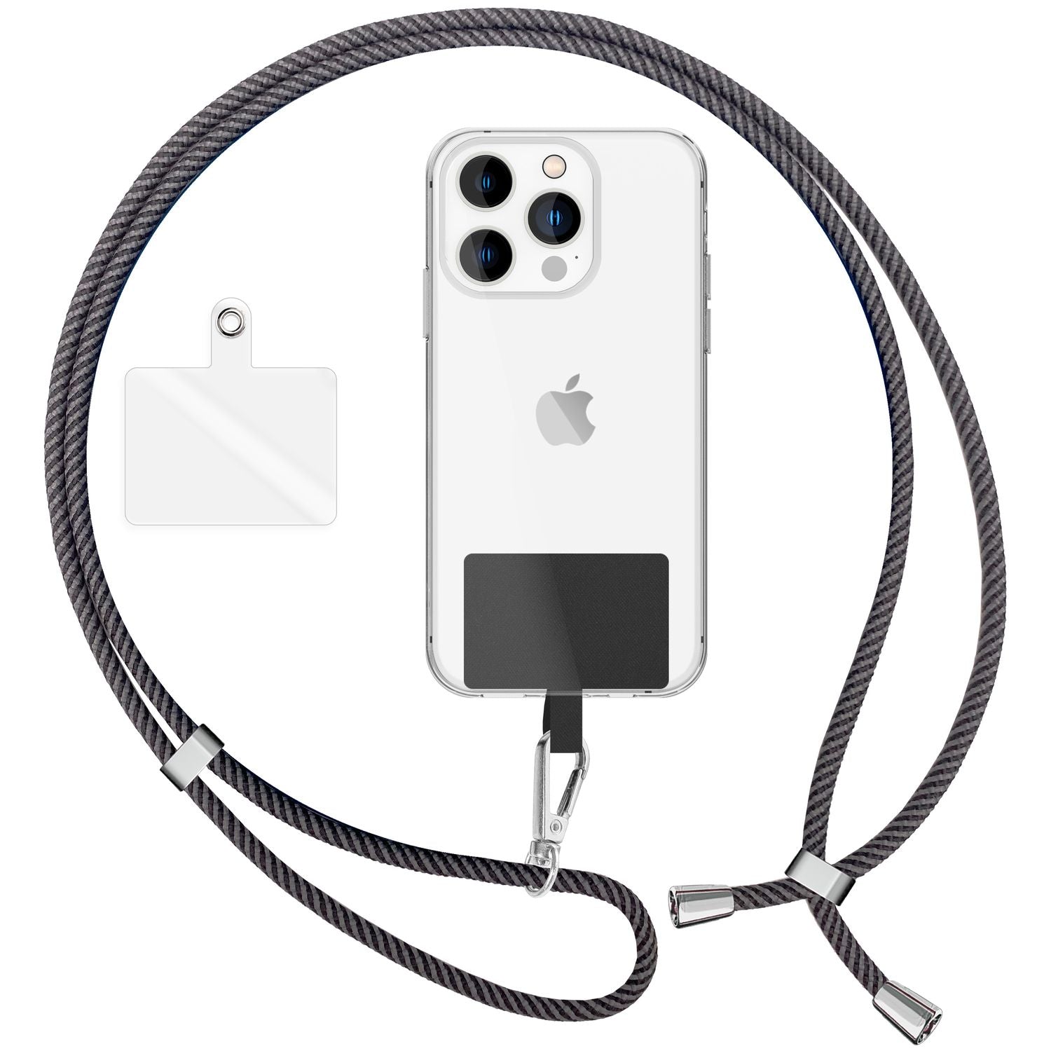 Universal Handykette zum Umhängen mit Pad & Karabiner-Haken für Smartphone Hülle