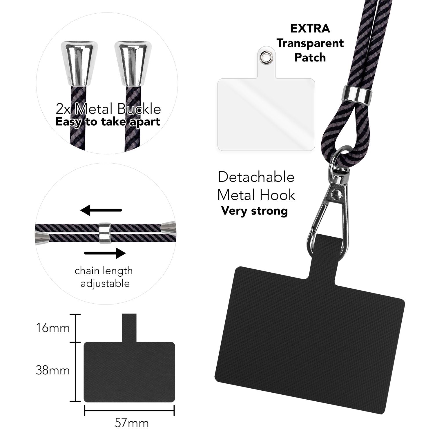 Universal Handykette zum Umhängen mit Pad & Karabiner-Haken für Smartphone Hülle
