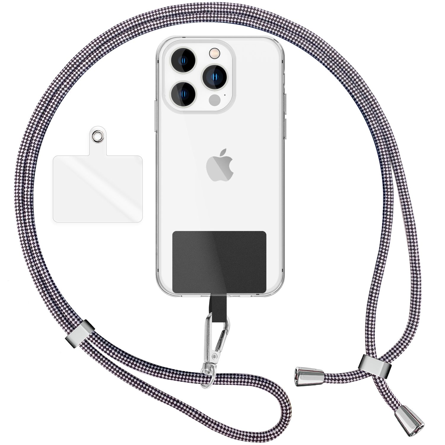 Universal Handykette zum Umhängen mit Pad & Karabiner-Haken für Smartphone Hülle