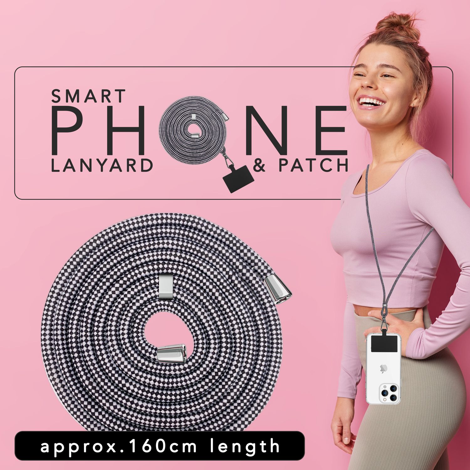 Universal Handykette zum Umhängen mit Pad & Karabiner-Haken für Smartphone Hülle
