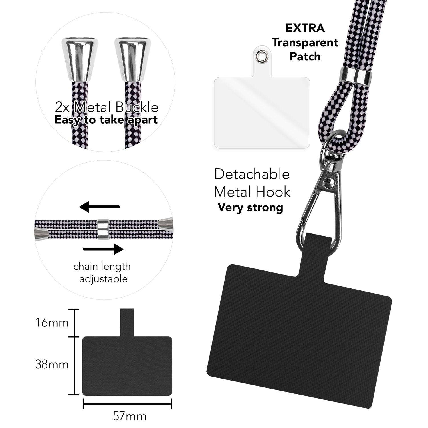 Universal Handykette zum Umhängen mit Pad & Karabiner-Haken für Smartphone Hülle