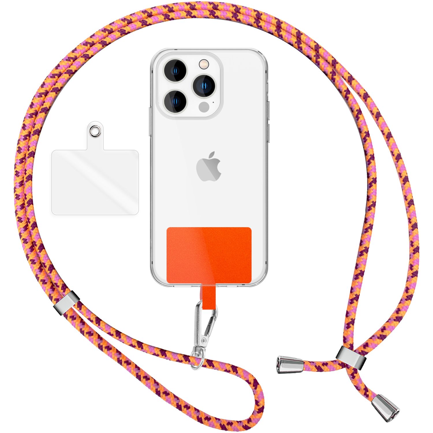 Universal Handykette zum Umhängen mit Pad & Karabiner-Haken für Smartphone Hülle