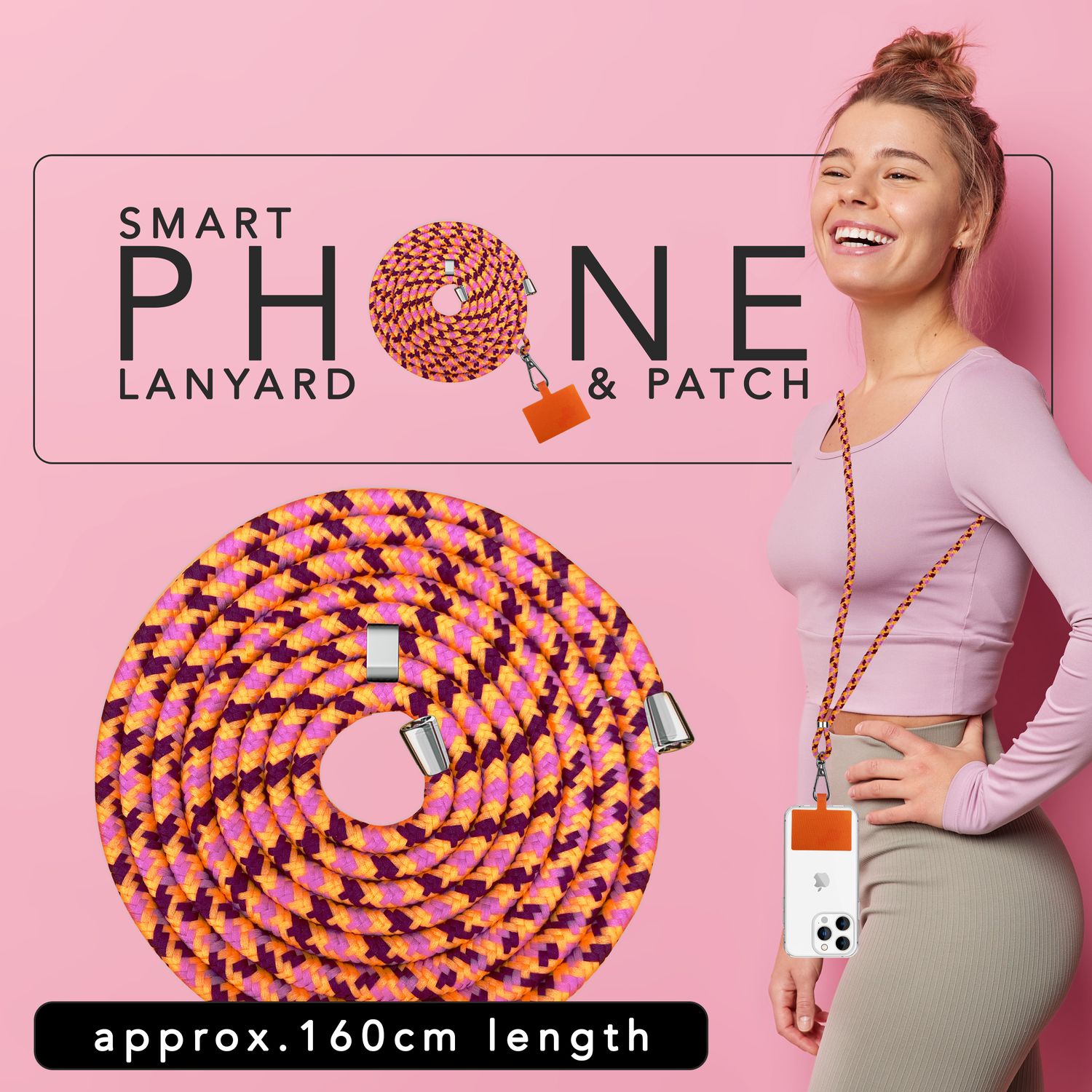 Universal Handykette zum Umhängen mit Pad & Karabiner-Haken für Smartphone Hülle