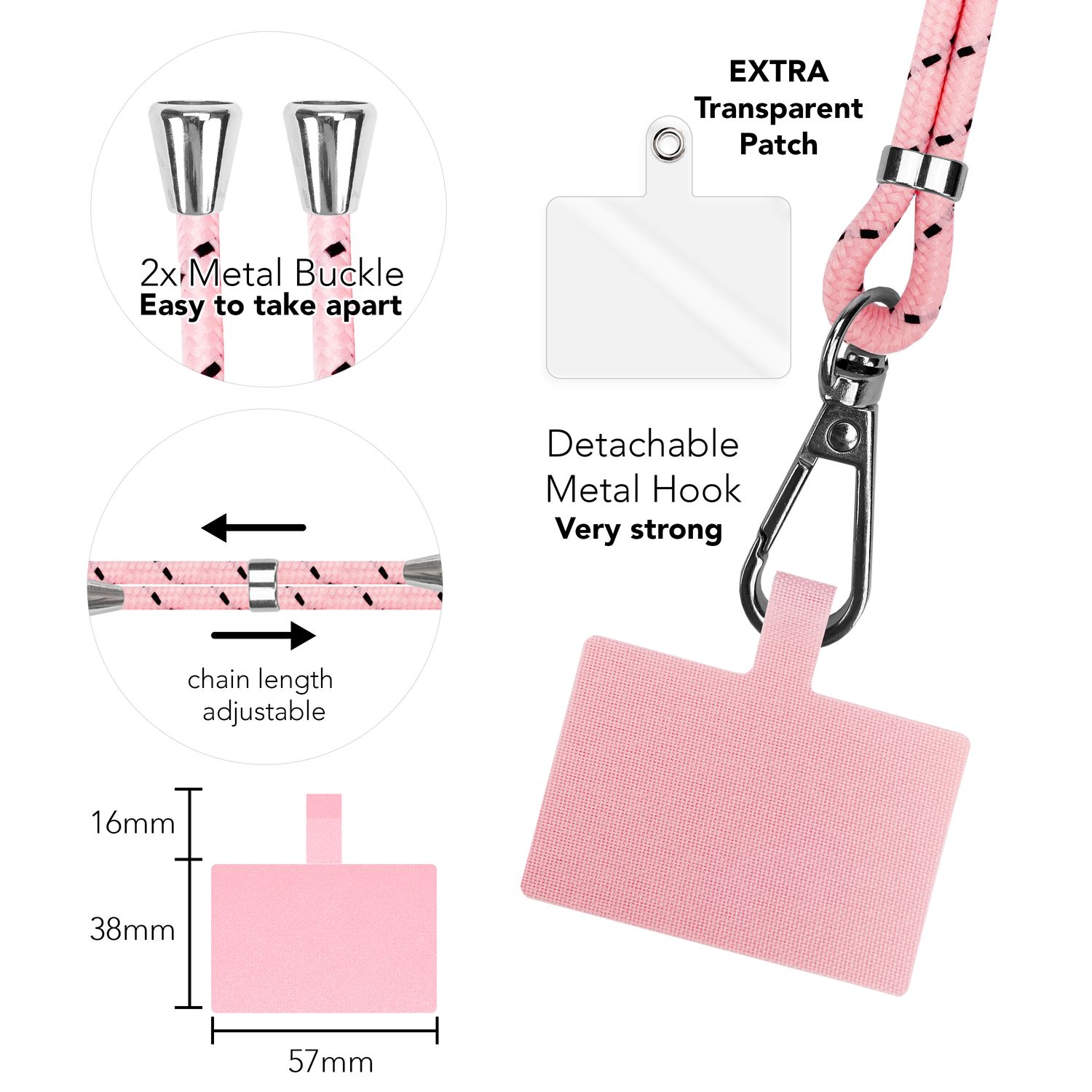 Universal Handykette zum Umhängen mit Pad & Karabiner-Haken für Smartphone Hülle