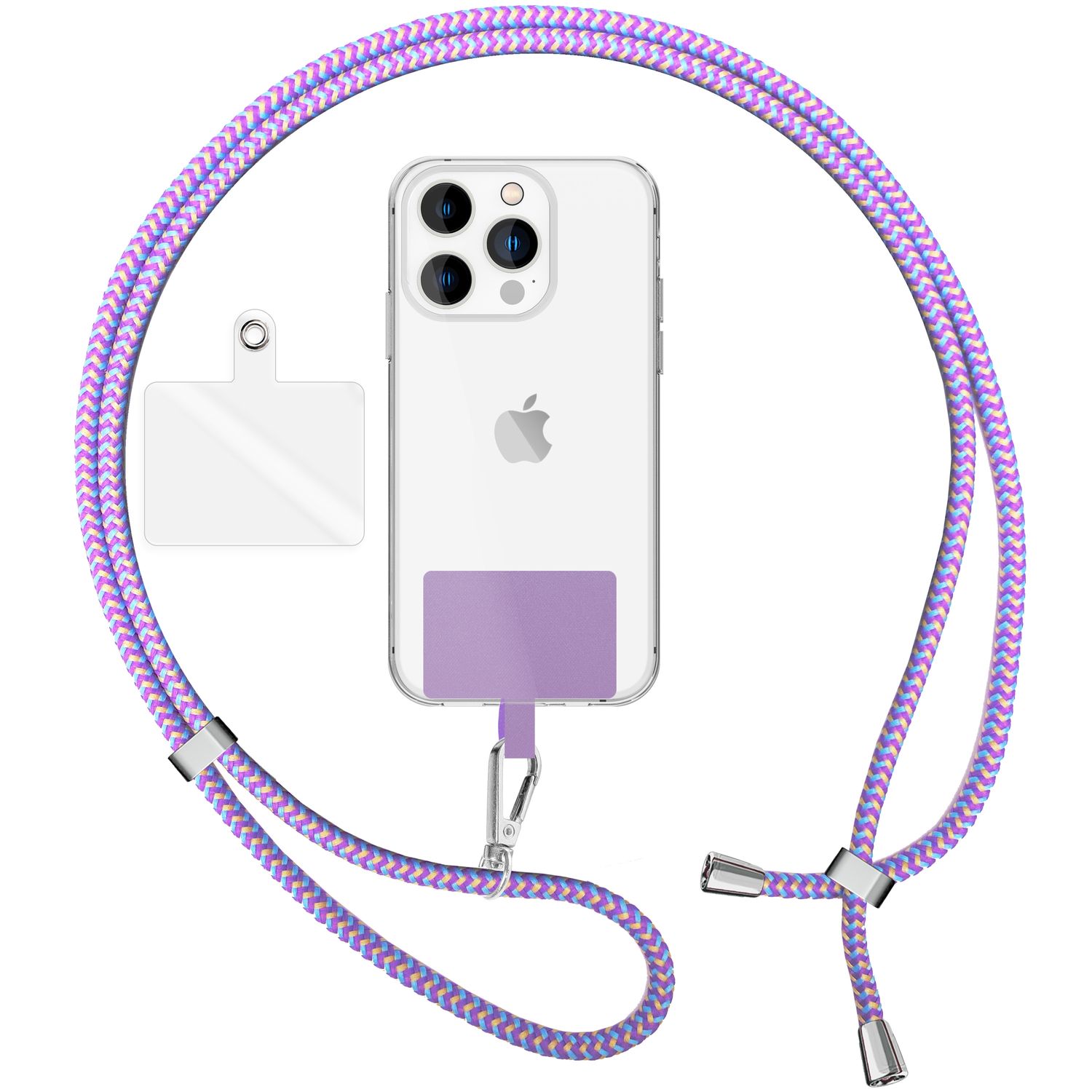 Universal Handykette zum Umhängen mit Pad & Karabiner-Haken für Smartphone Hülle