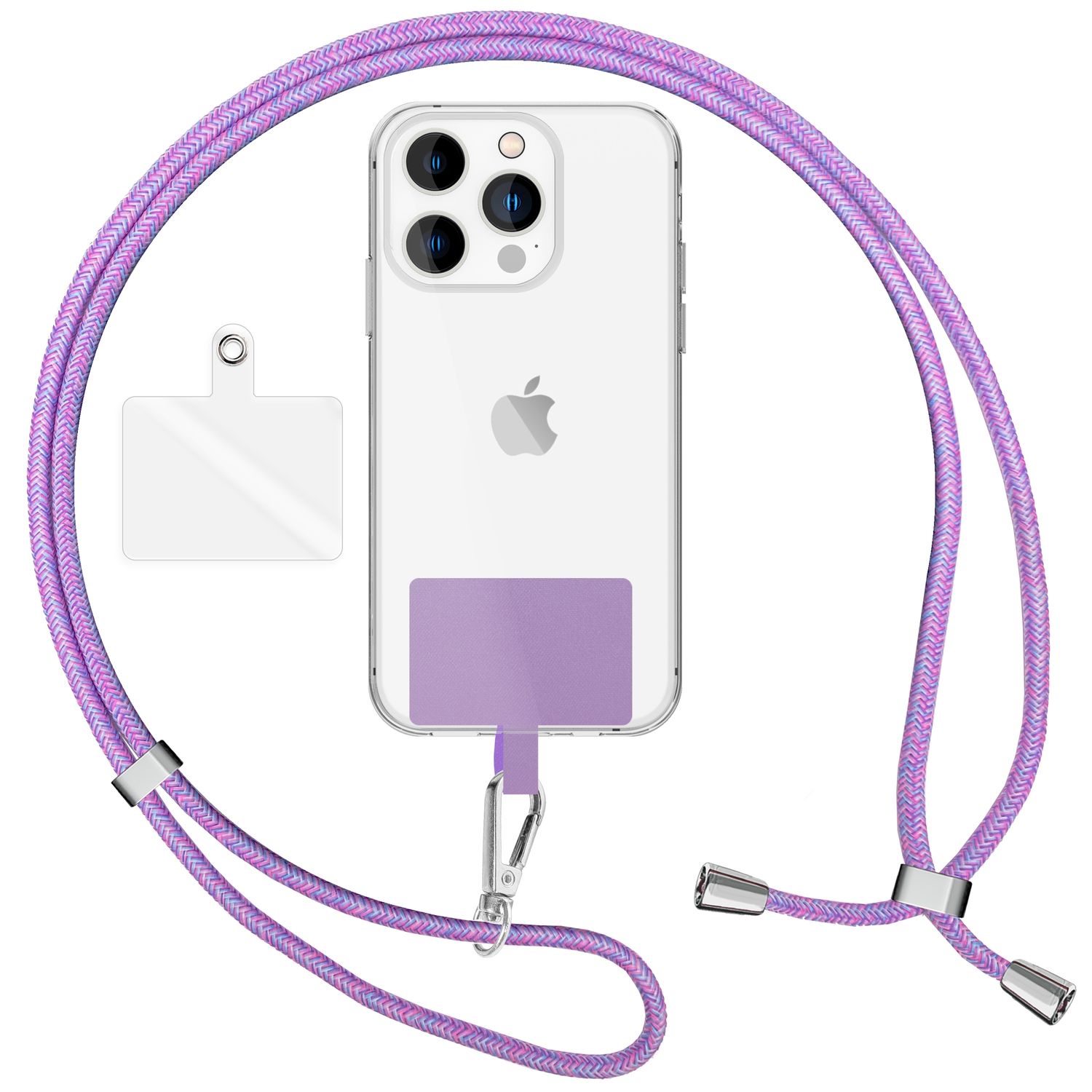 Universal Handykette zum Umhängen mit Pad & Karabiner-Haken für Smartphone Hülle