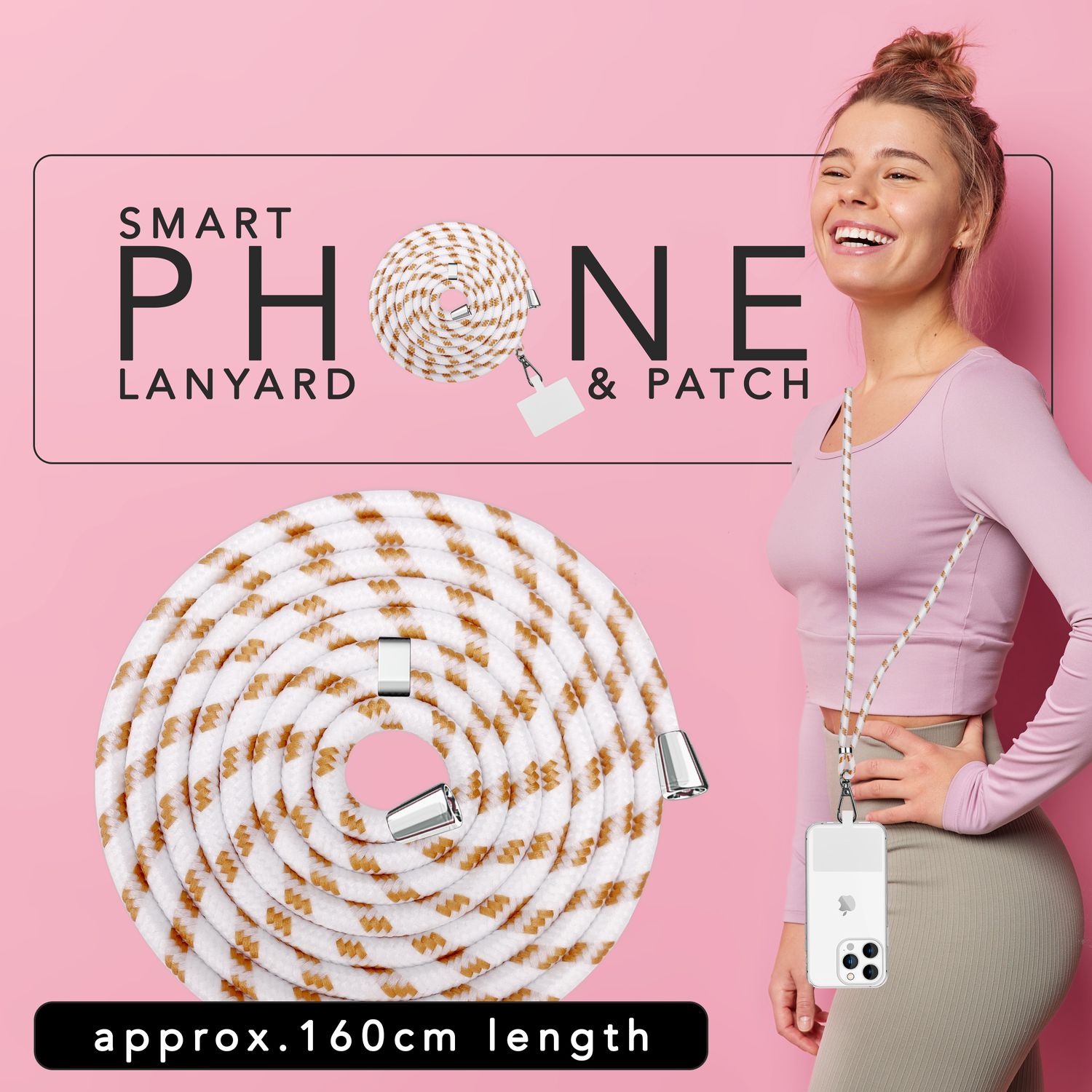 Universal Handykette zum Umhängen mit Pad & Karabiner-Haken für Smartphone Hülle