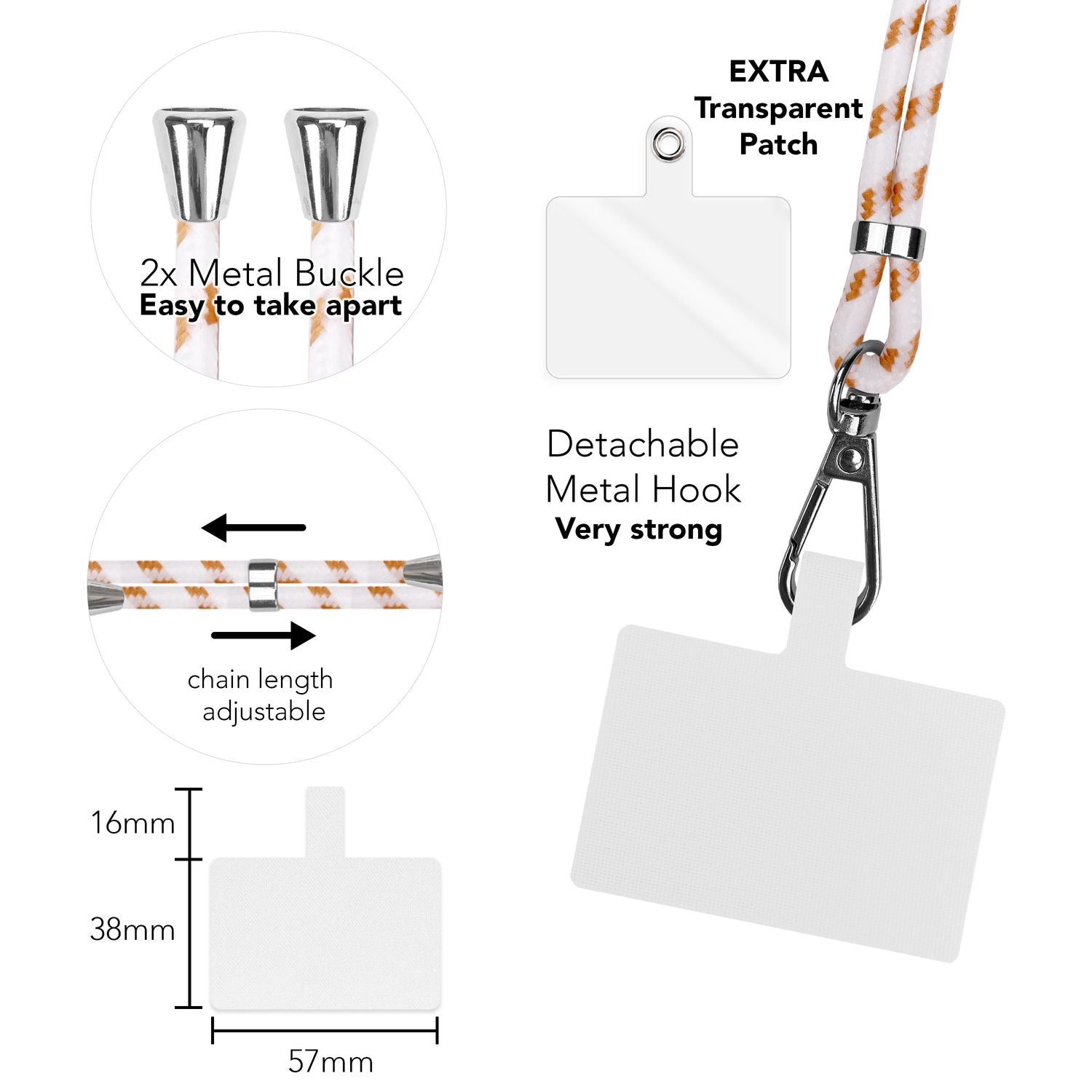 Universal Handykette zum Umhängen mit Pad & Karabiner-Haken für Smartphone Hülle