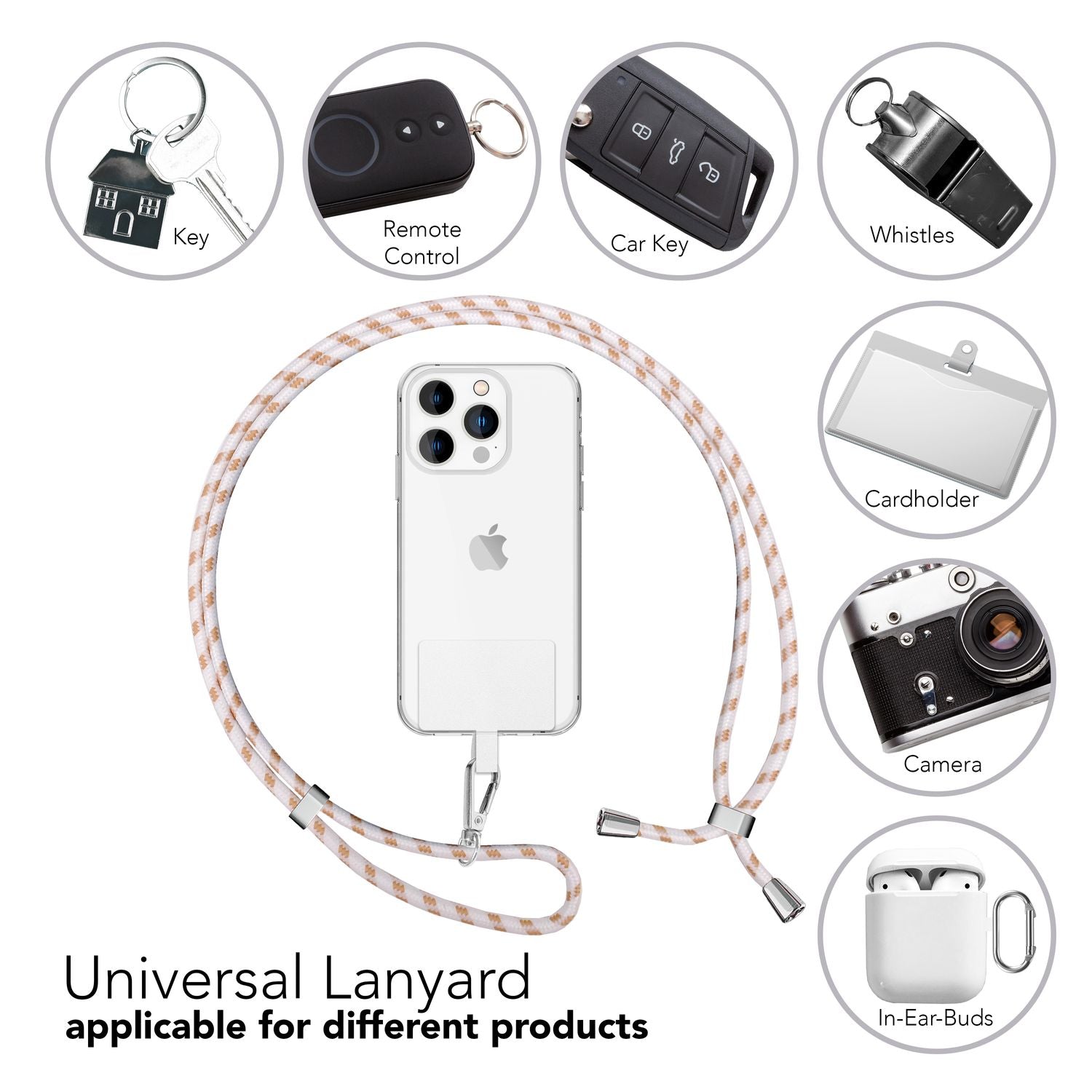 Universal Handykette zum Umhängen mit Pad & Karabiner-Haken für Smartphone Hülle