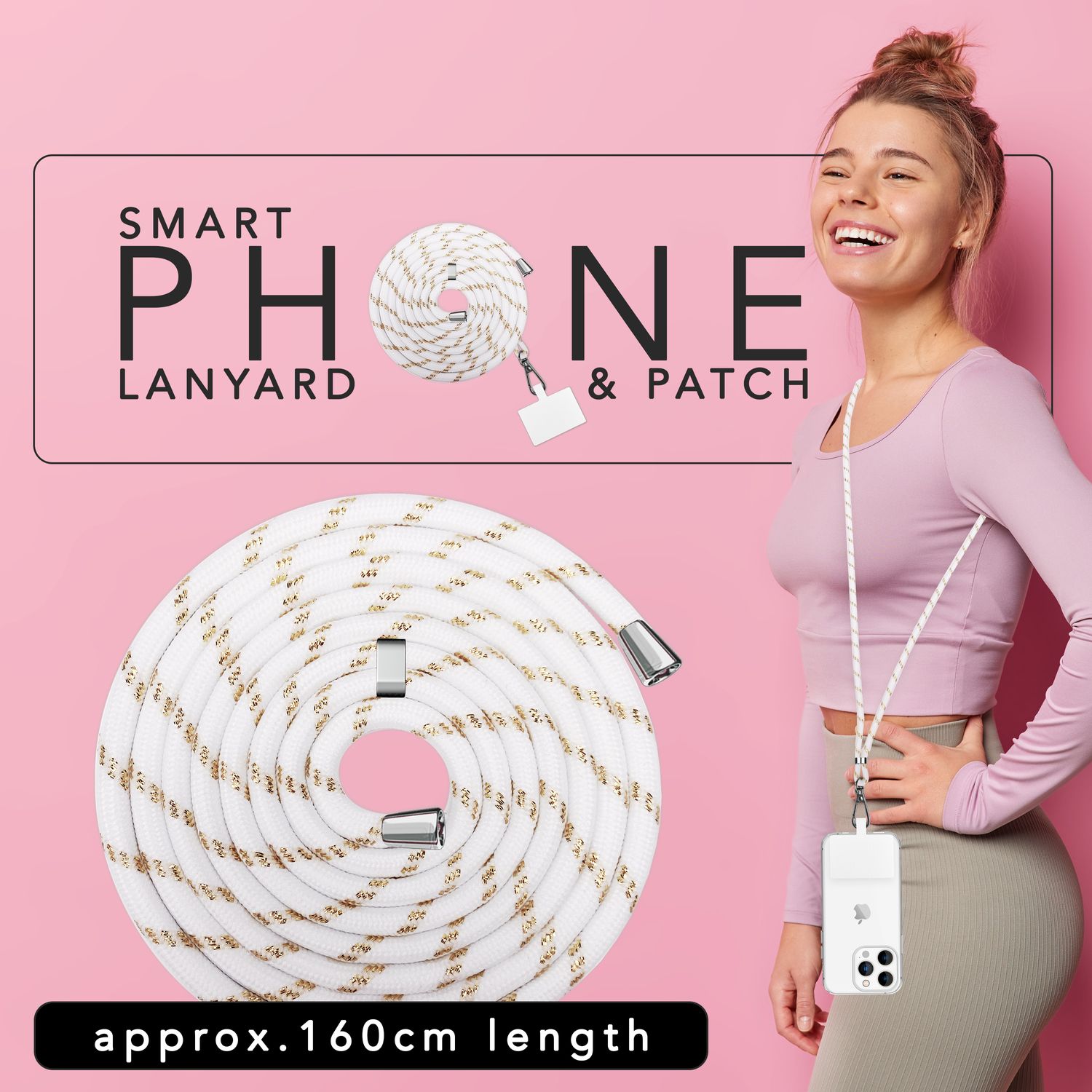 Universal Handykette zum Umhängen mit Pad & Karabiner-Haken für Smartphone Hülle