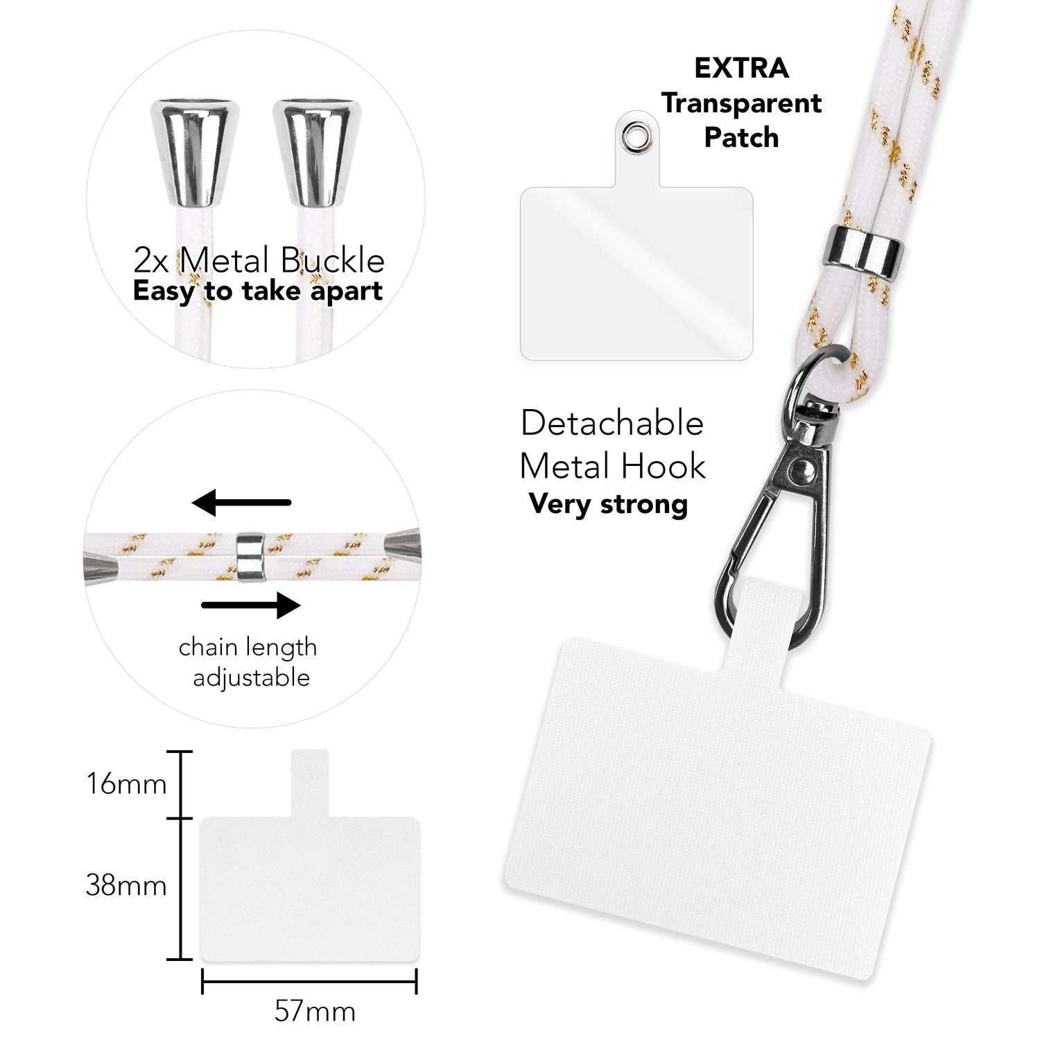 Universal Handykette zum Umhängen mit Pad & Karabiner-Haken für Smartphone Hülle