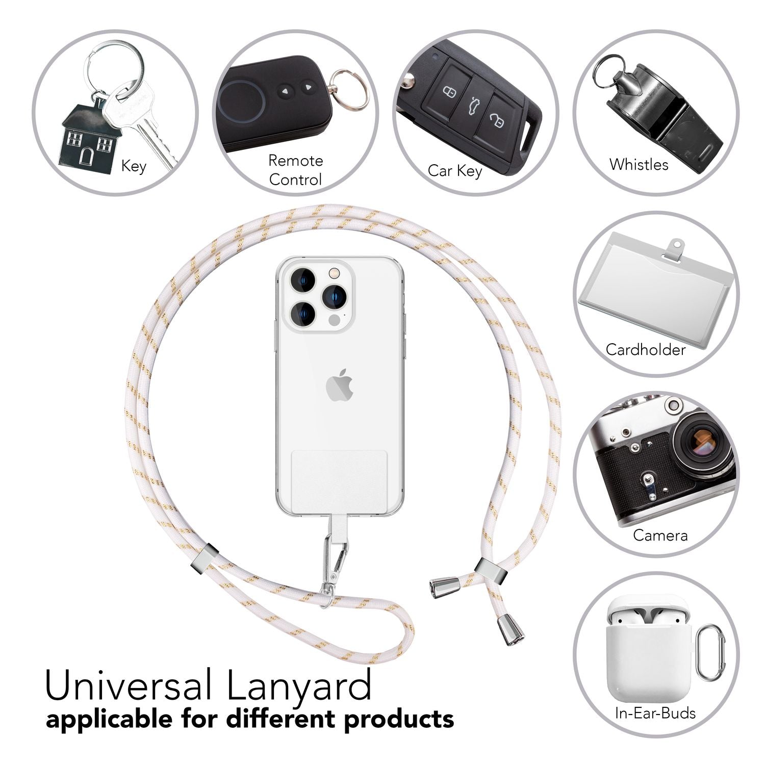 Universal Handykette zum Umhängen mit Pad & Karabiner-Haken für Smartphone Hülle