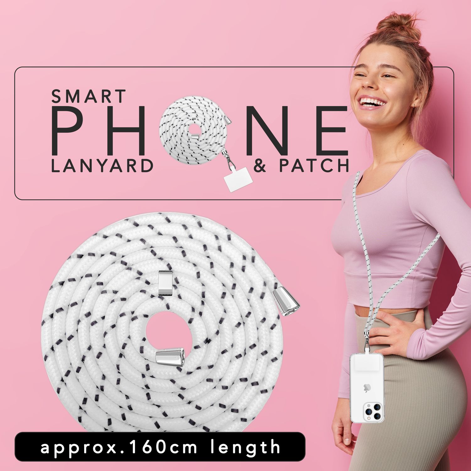 Universal Handykette zum Umhängen mit Pad & Karabiner-Haken für Smartphone Hülle