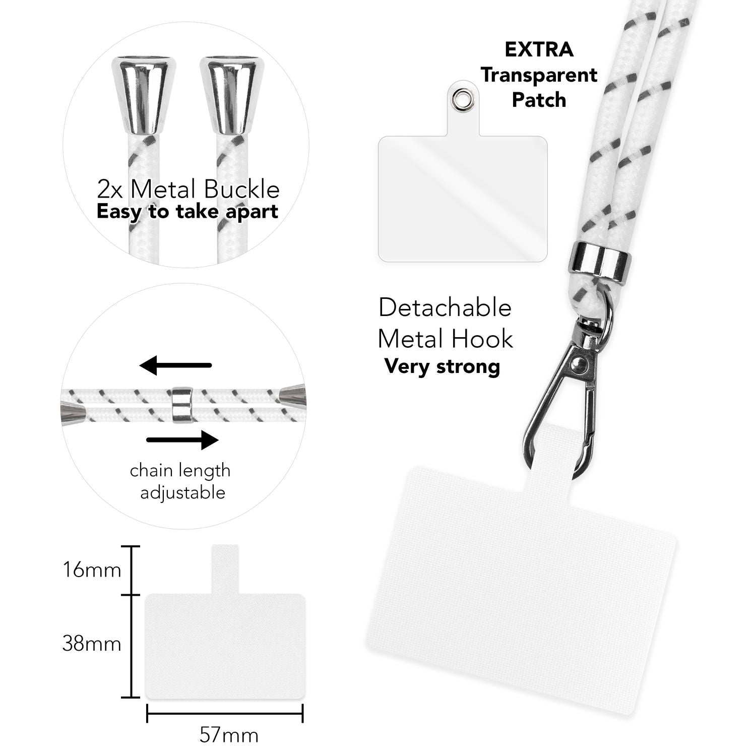Universal Handykette zum Umhängen mit Pad & Karabiner-Haken für Smartphone Hülle