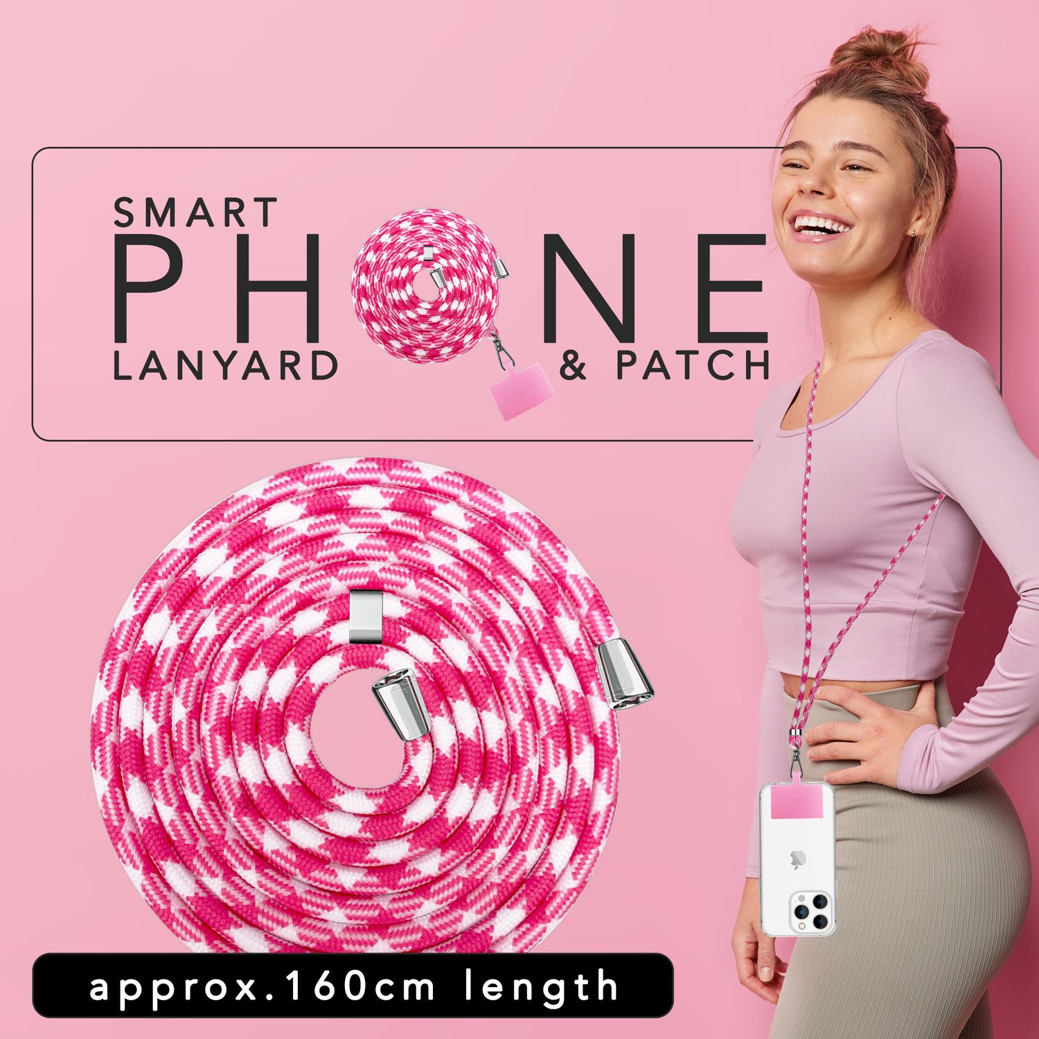 Universal Handykette zum Umhängen mit Pad & Karabiner-Haken für Smartphone Hülle