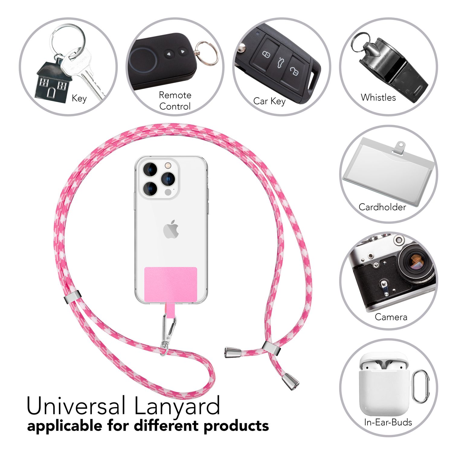 Universal Handykette zum Umhängen mit Pad & Karabiner-Haken für Smartphone Hülle