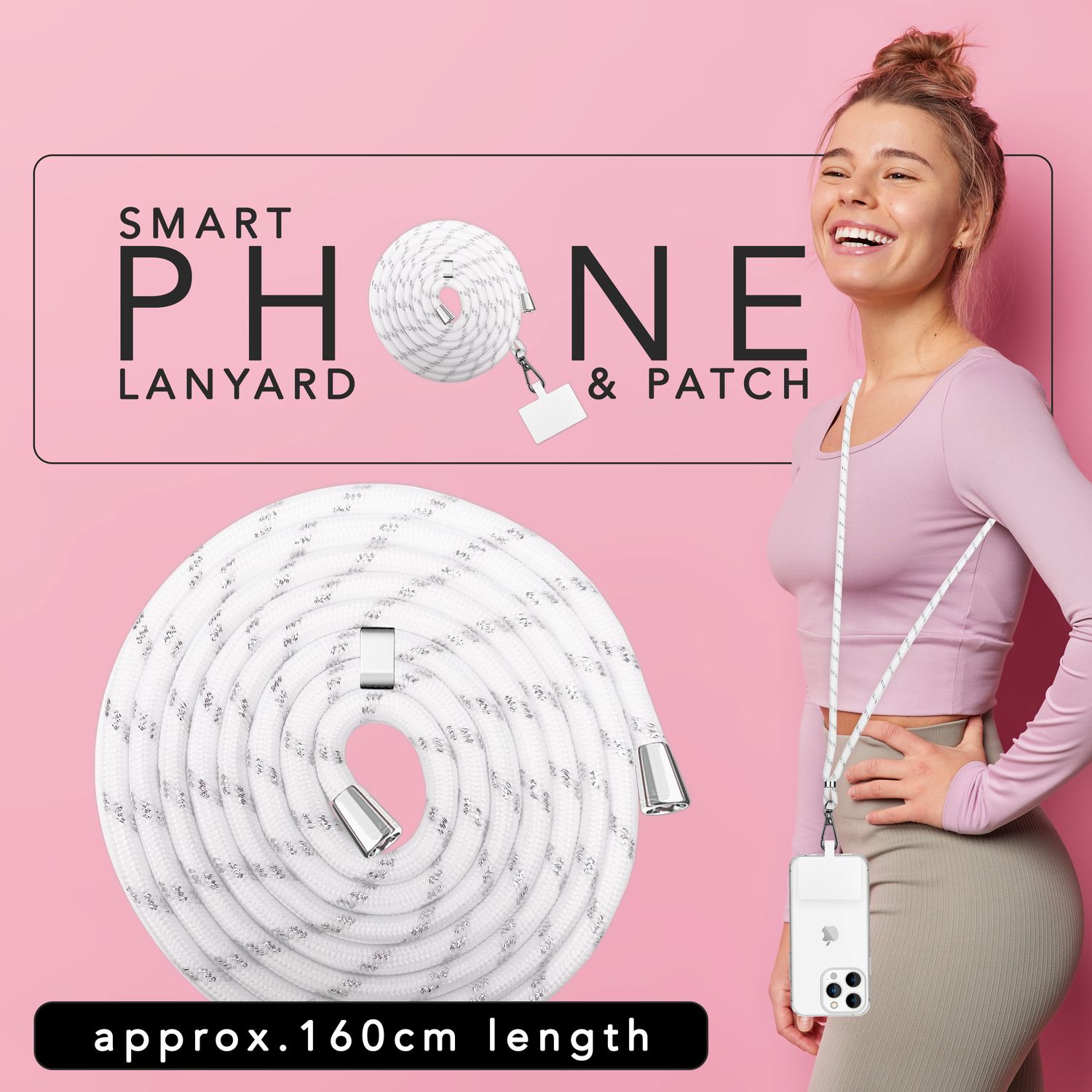 Universal Handykette zum Umhängen mit Pad & Karabiner-Haken für Smartphone Hülle